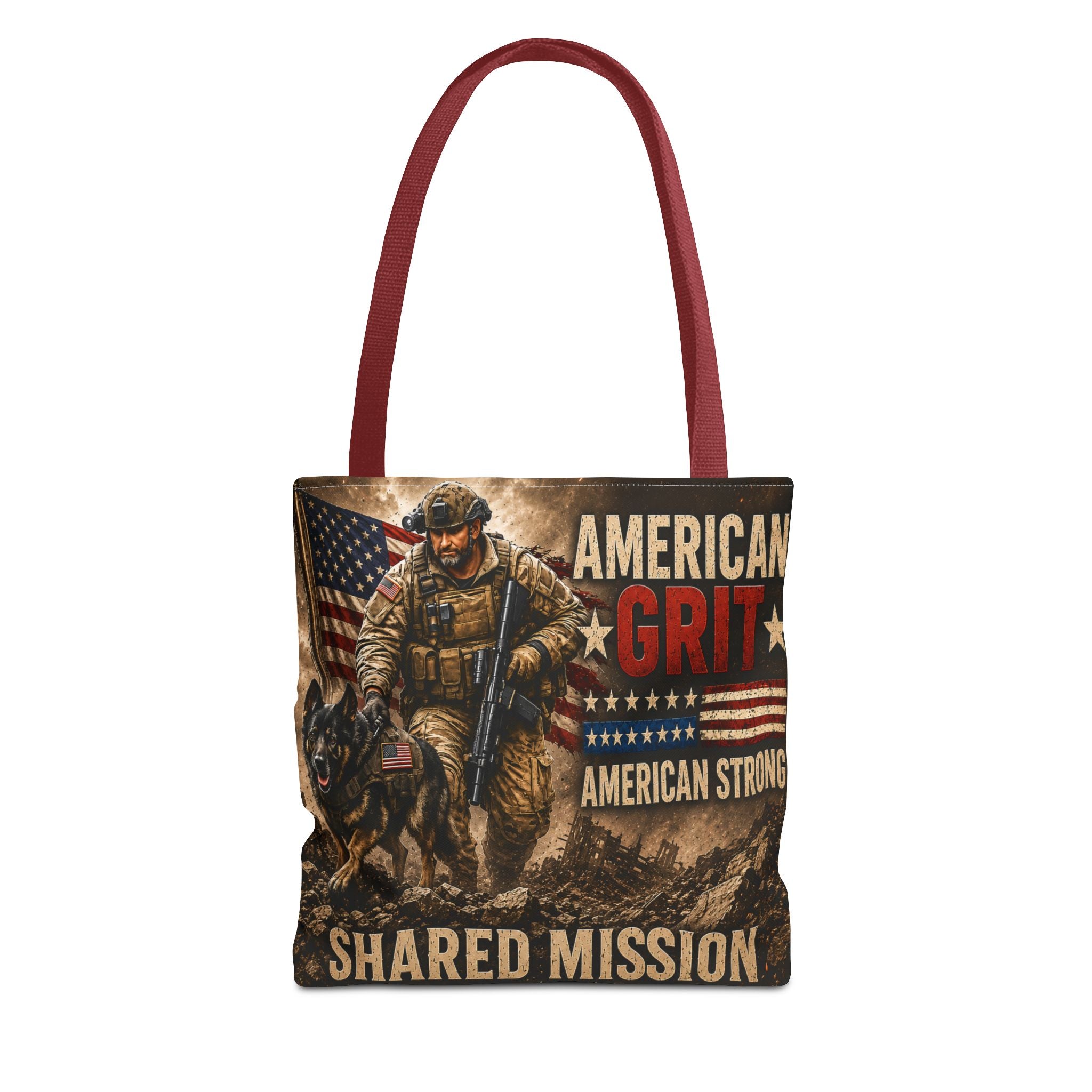 American Grit Military Tote Bag - "Shared Mission" Patriotic Veteran Flag Design