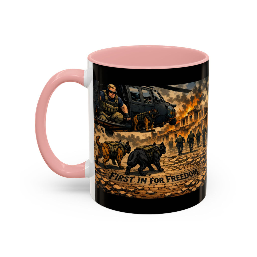 Military K9 Coffee Mug — 'First In for Freedom' Accent Ceramic Mug