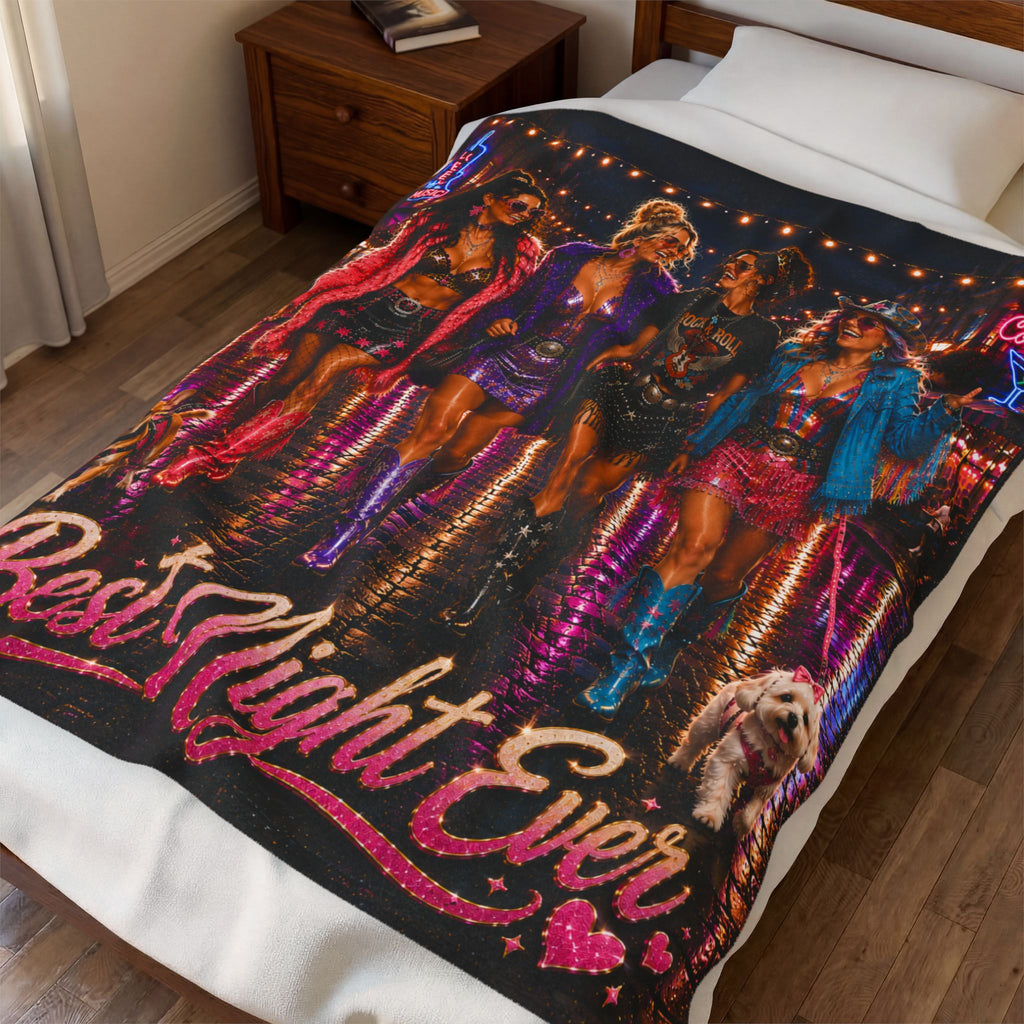 "Best Night Ever" Neon Girls Night Throw-Velveteen Plush Blanket