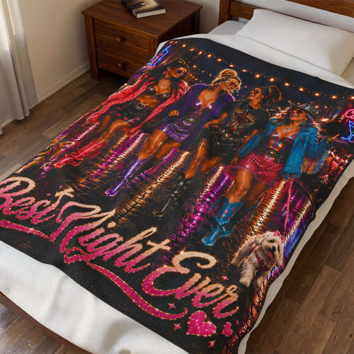 "Best Night Ever" Neon Girls Night Throw-Velveteen Plush Blanket