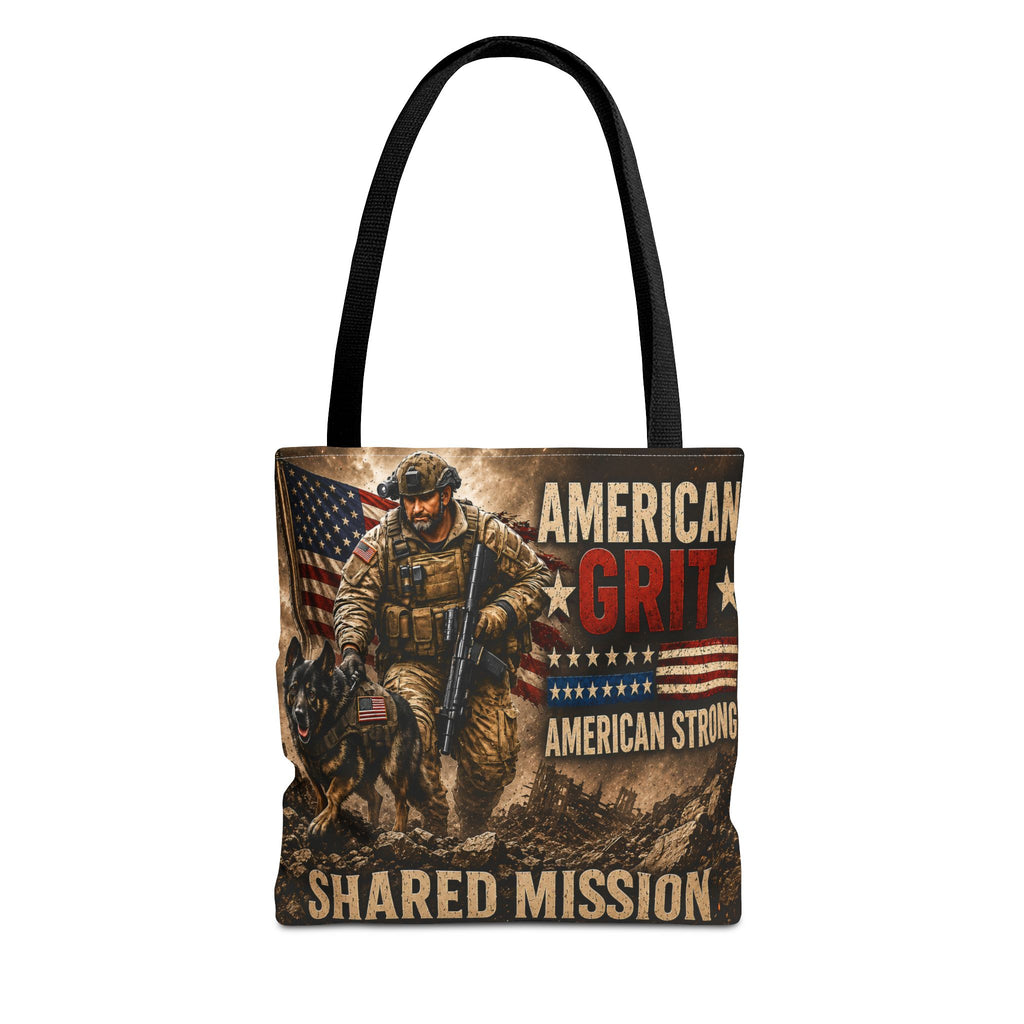 American Grit Military Tote Bag - "Shared Mission" Patriotic Veteran Flag Design