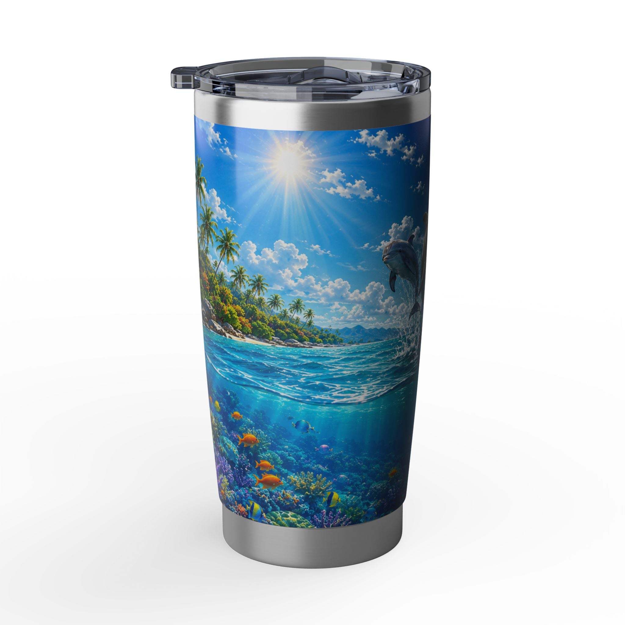 Dolphin Ocean 20oz Tumbler — Tropical Island Waves Stainless Travel Cup