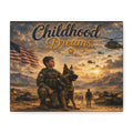 Childhood Dreams Military Canvas Wall Art — Kid Soldier & K9 Patriotic Stretched Matte Canvas