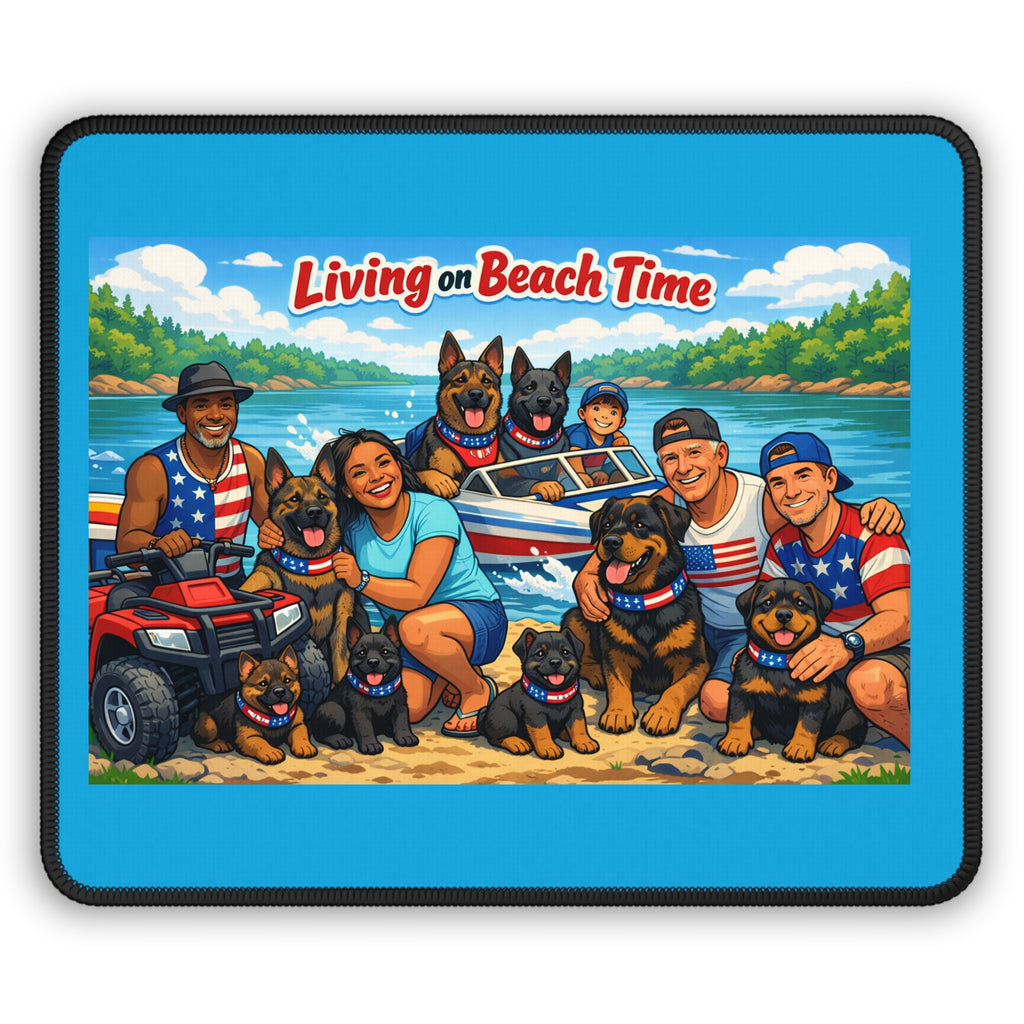 Beach Family & Dogs Mouse Pad — "Living on Beach Time" Gaming Pad