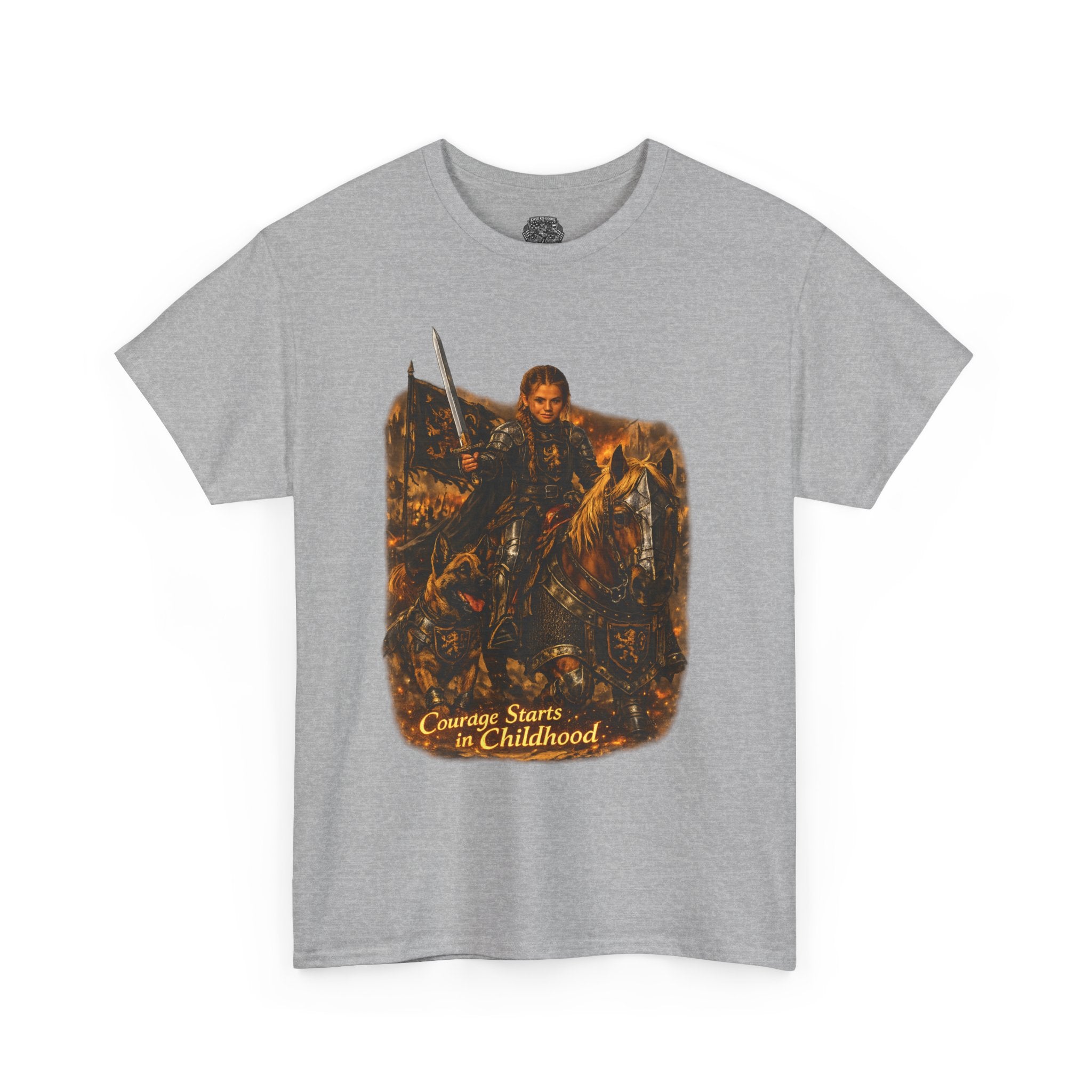 Medieval Knight Graphic Tee — "Courage Starts in Childhood" Vintage Fantasy T‑Shirt