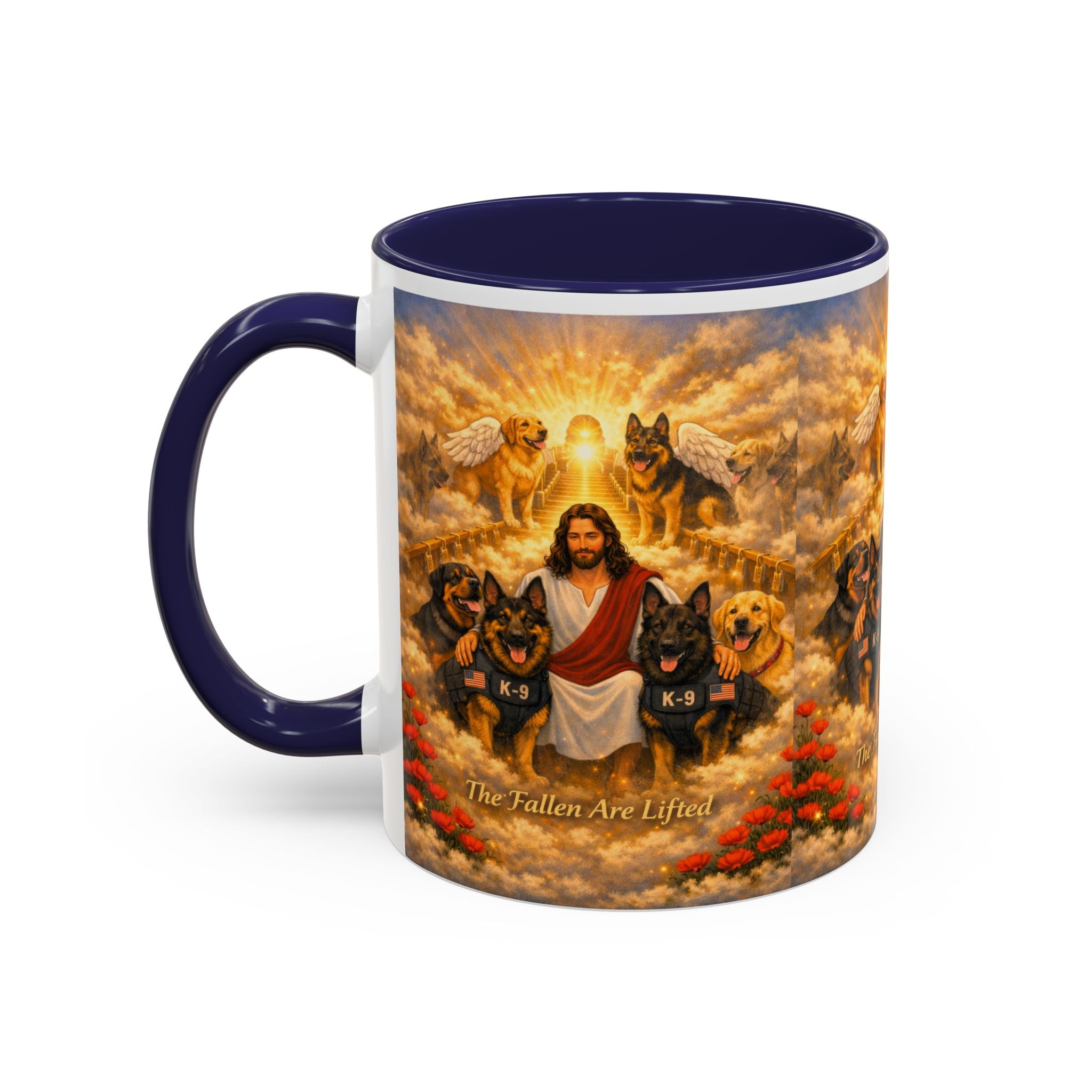Christian Dog Memorial Coffee Mug — “The Fallen Are Lifted” Accent 11/15oz