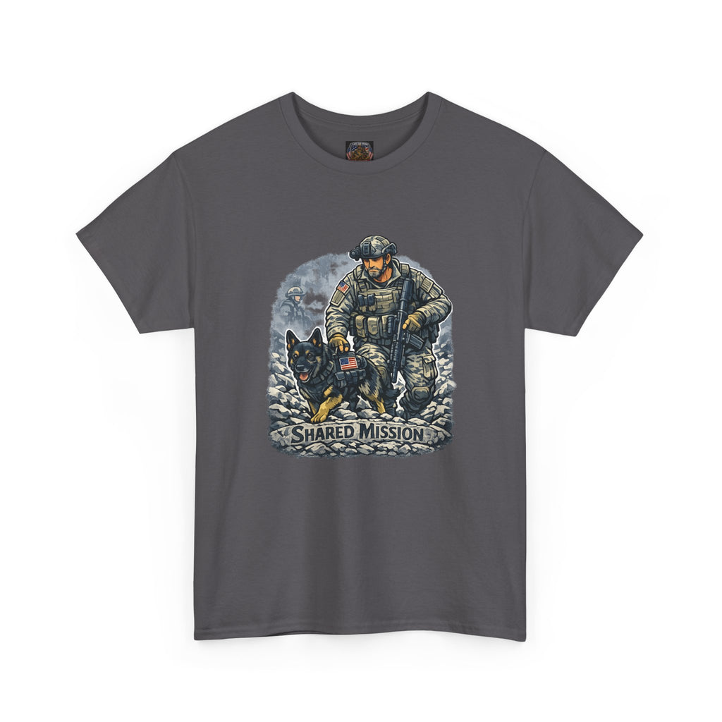 Military K9 T‑Shirt – 'Shared Mission' Soldier & German Shepherd Tribute Tee