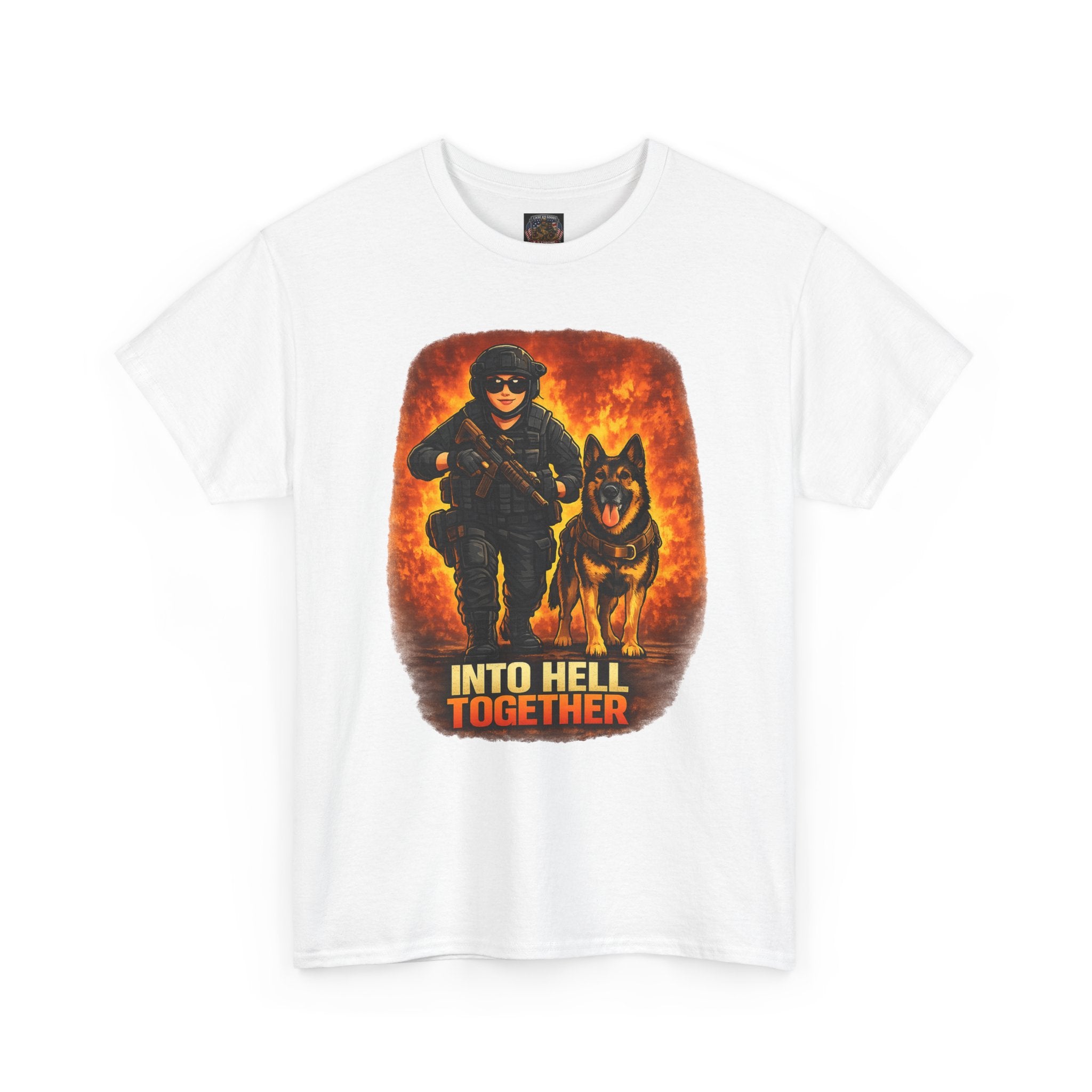 T-Shirt — "Into Hell Together" Firefighter & K9 Rescue Graphic Tee
