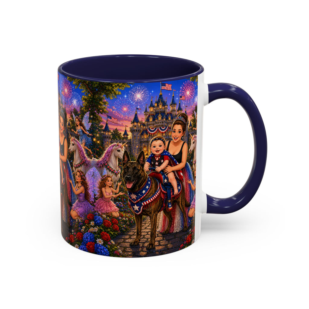 Patriotic Fairy Tale Coffee Mug — Family Castle, Fireworks & Unicorns