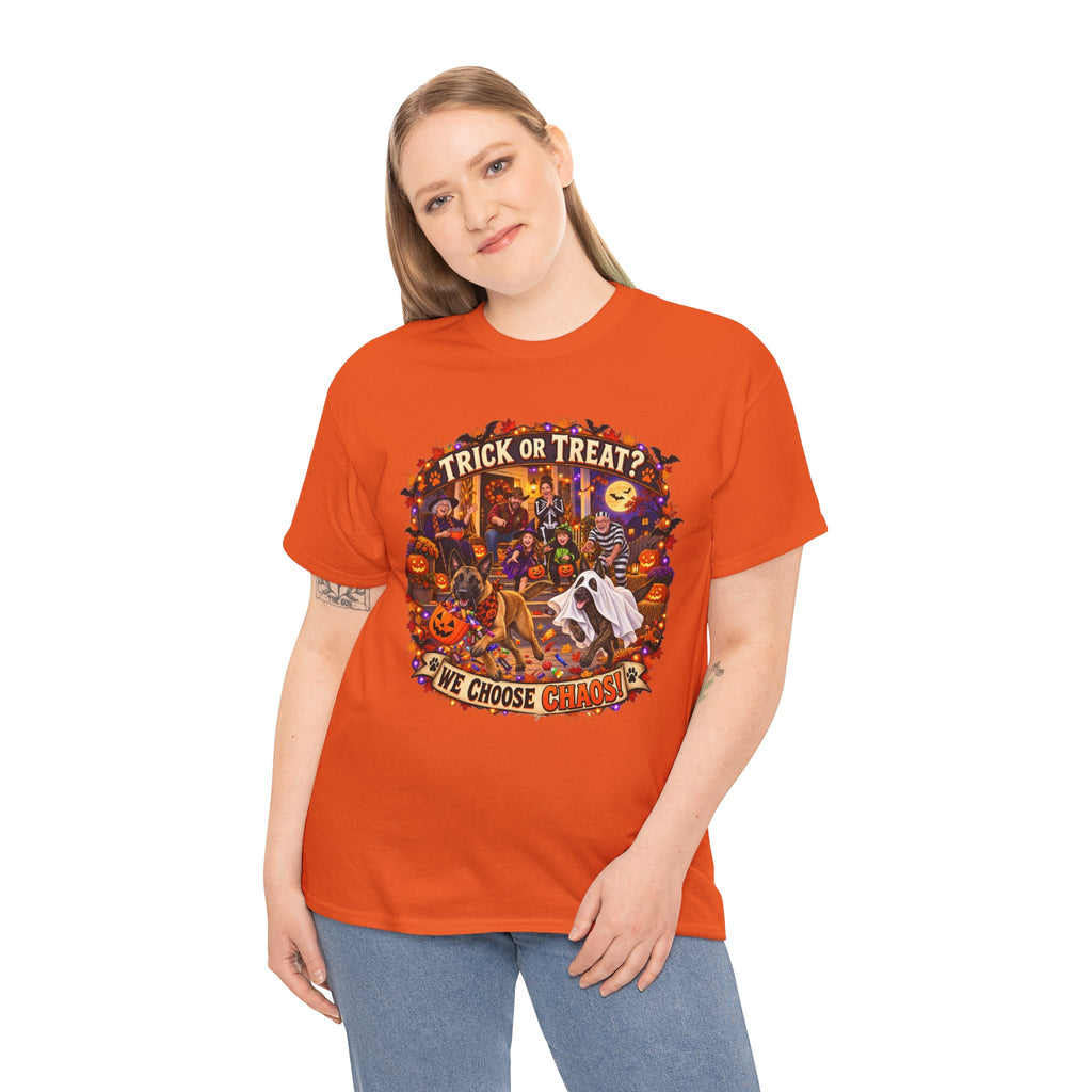 Halloween Trick or Treat T-Shirt — "Trick or Treat? We Choose Chaos" Graphic Tee