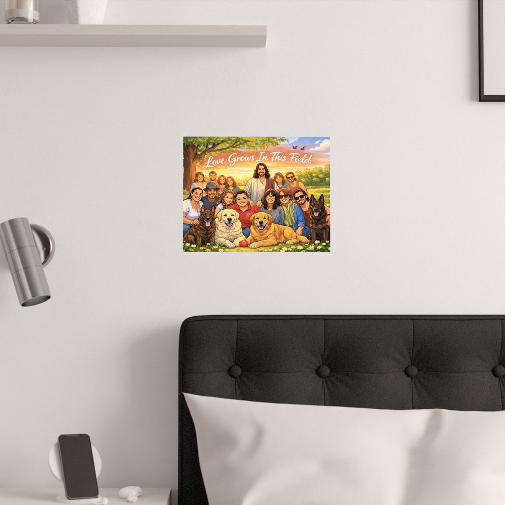 Religious Family Poster — "Love Grows In This Field" Satin Print