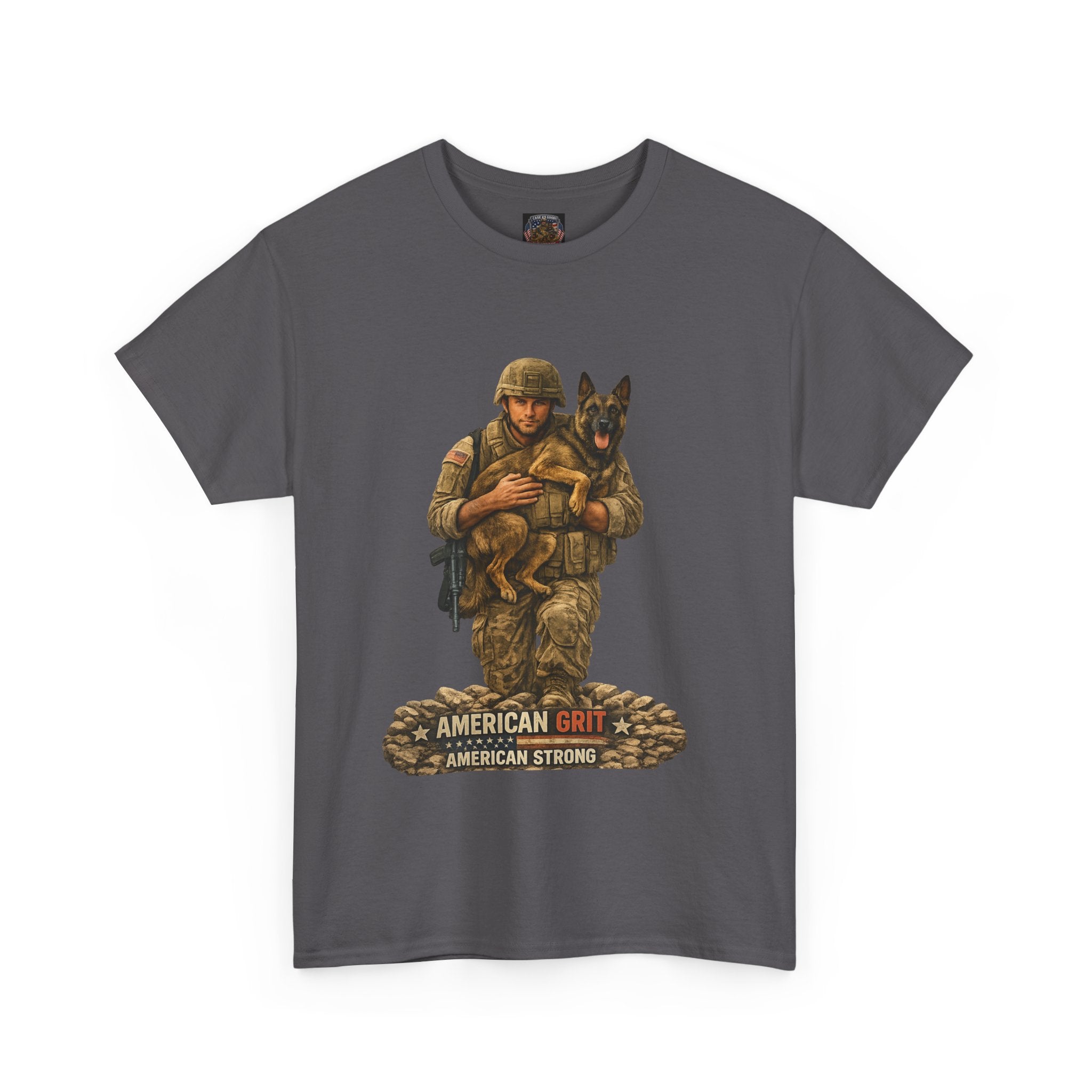 Military Soldier & K9 Rescue T‑Shirt — "American Grit, American Strong"