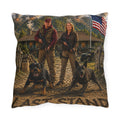 Outdoor Pillow — Patriotic Hunting Couple with Guard Dogs Accent Pillow