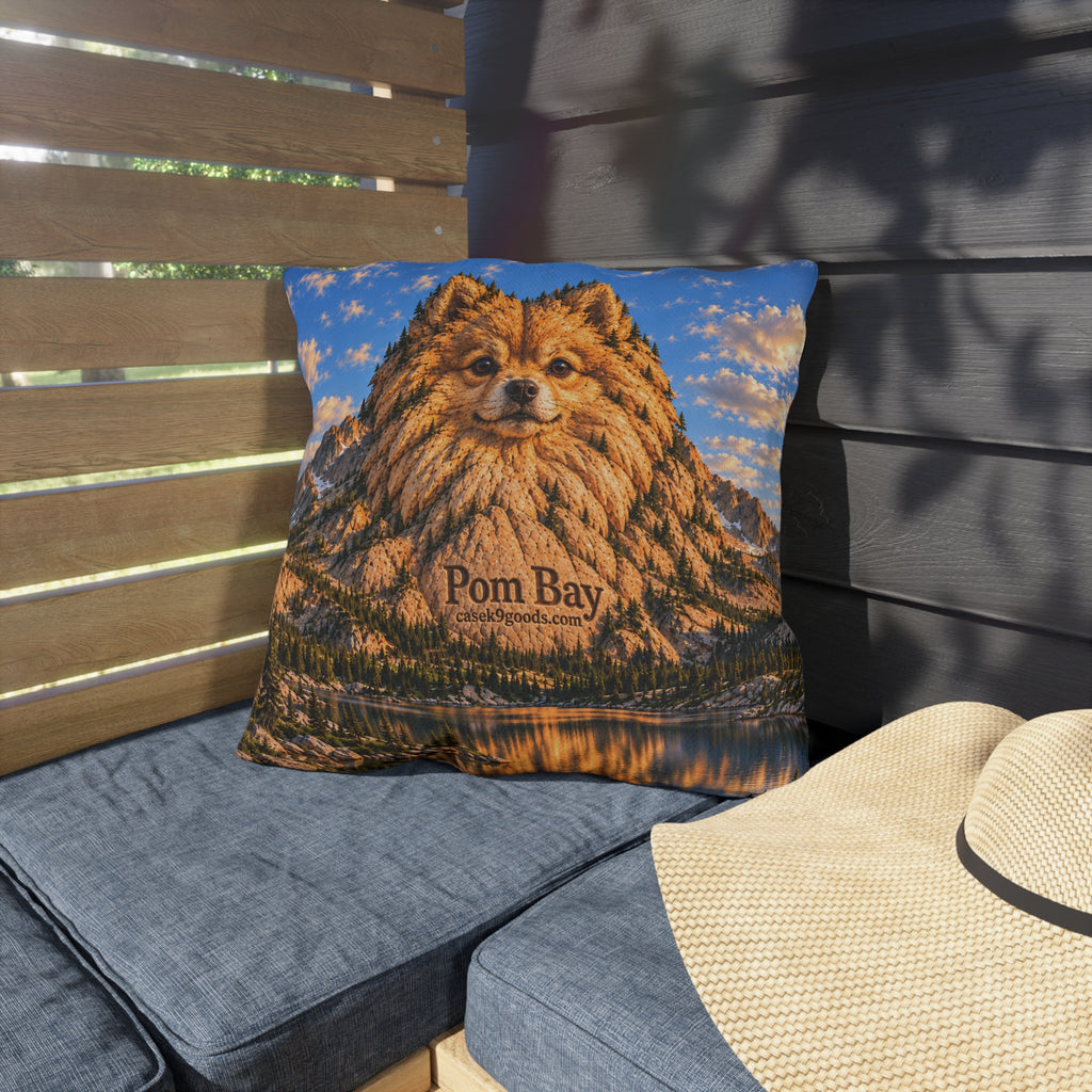 Outdoor Pillow – Pomeranian Dog Mountain Lake Scene