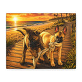 Malinois Puppies Playing on Sunset Beach Canvas