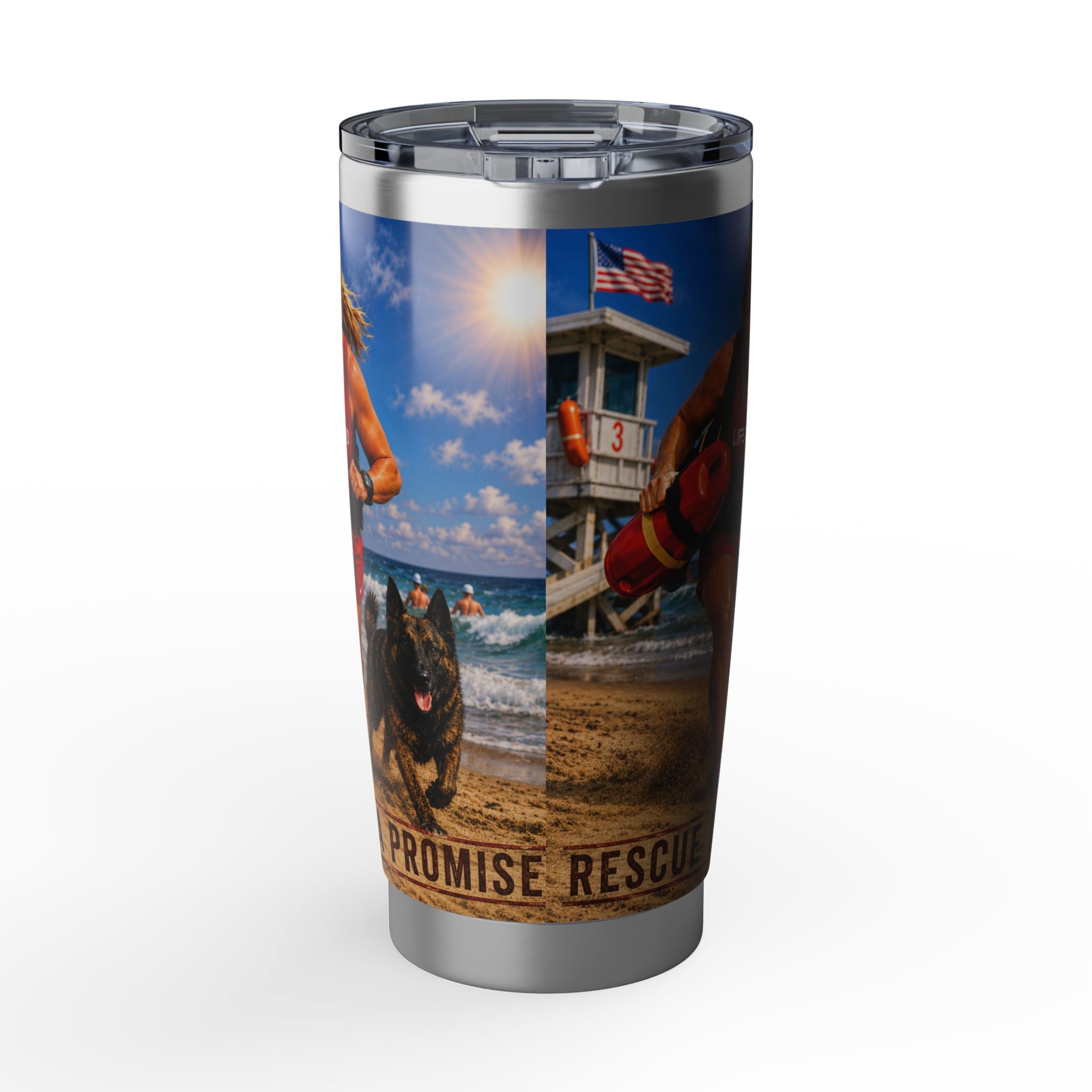 Beach Rescue Tumbler — 'Promise Rescue' Lifeguard & K9 20oz Insulated Travel Mug