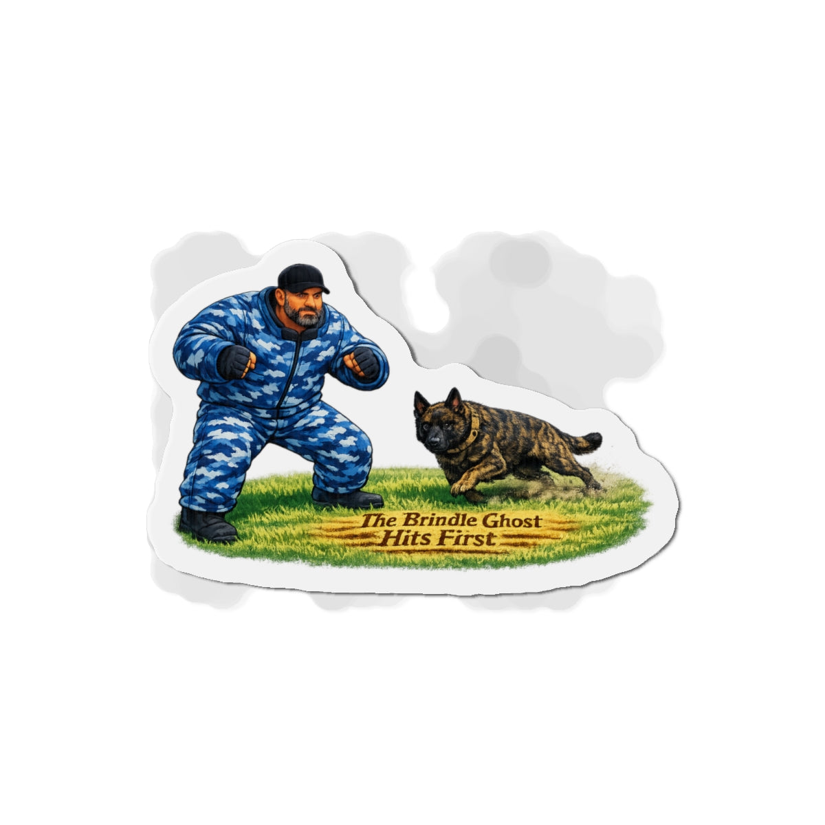 Die-Cut Magnet – 'The Brindle Ghost Hits First' K9 Trainer Design