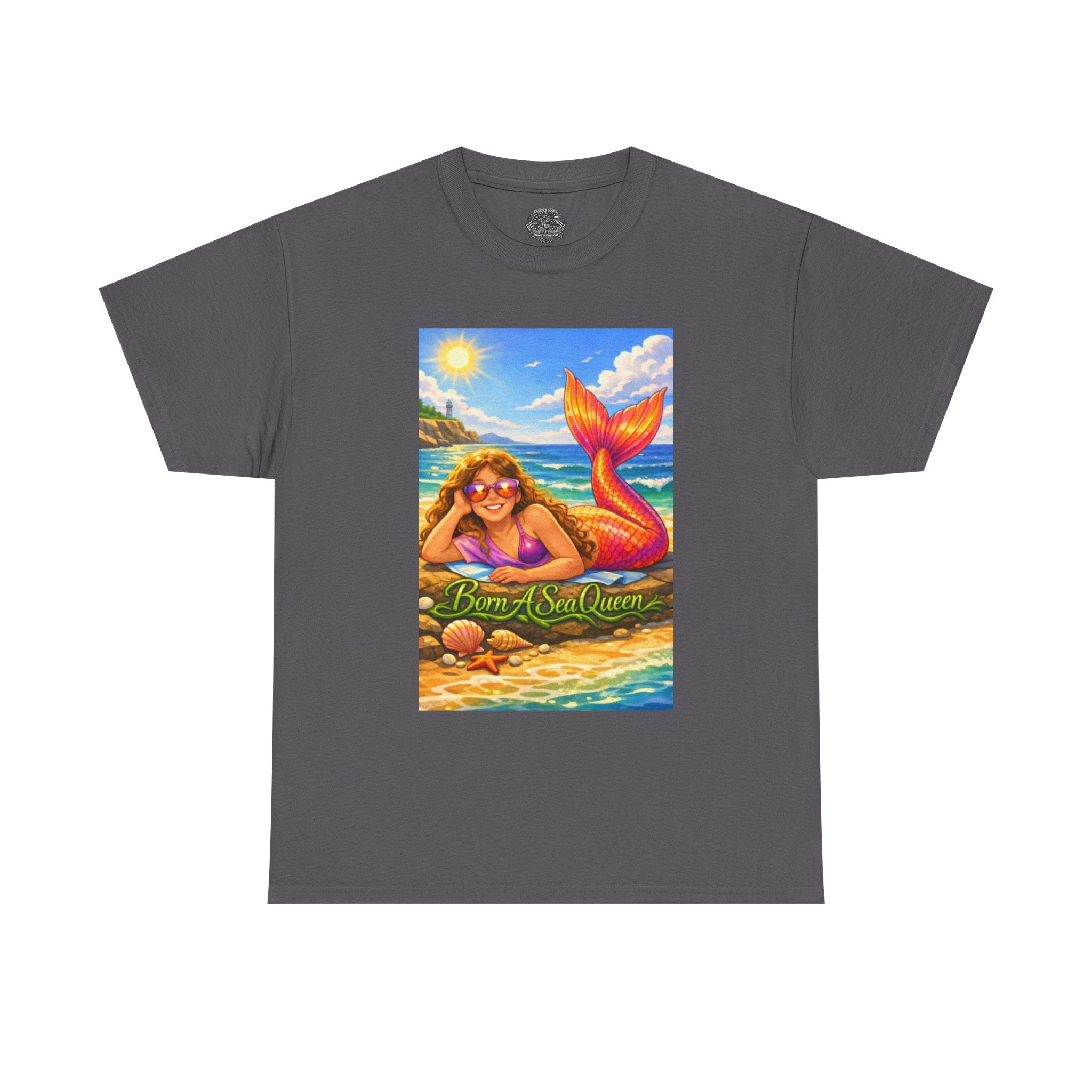 Mermaid Beach T‑Shirt – “Born of Sea/Queen” Colorful Retro Summer Tee