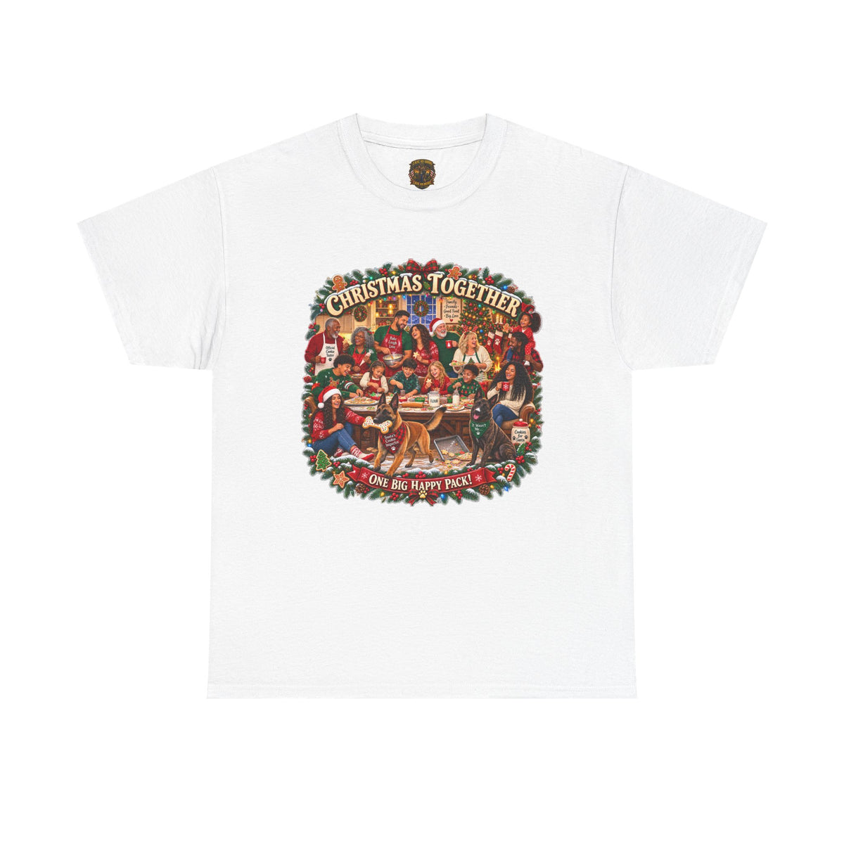 Christmas Together Tee — Vintage Family Holiday Scene "One Big Happy Place"