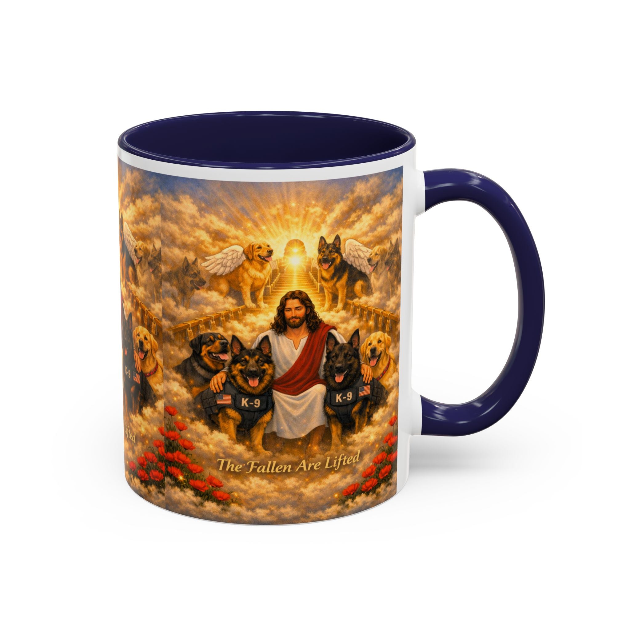 Christian Dog Memorial Coffee Mug — “The Fallen Are Lifted” Accent 11/15oz