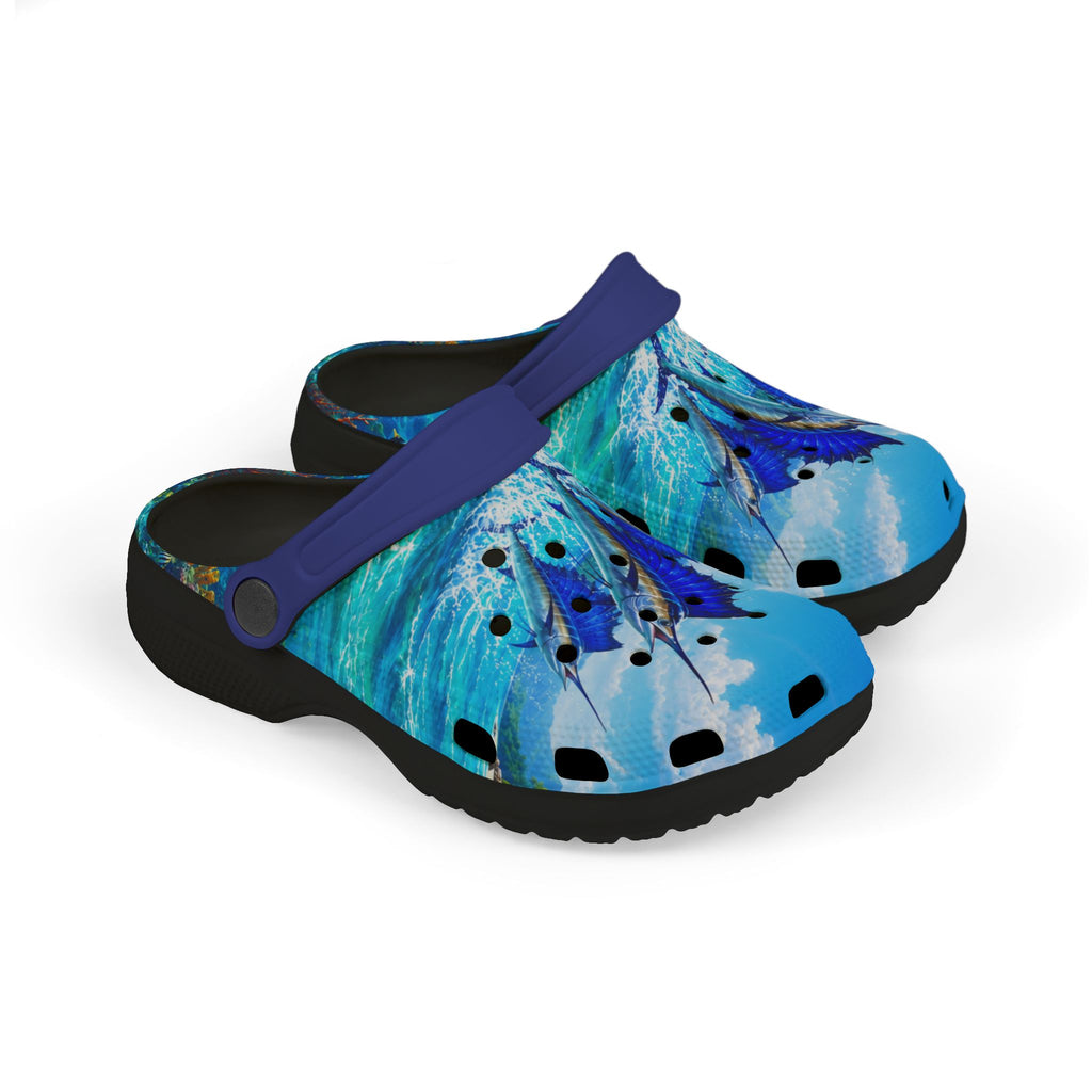 Kids Blue Swordfish EVA Foam Clogs – Watercolor Ocean Print