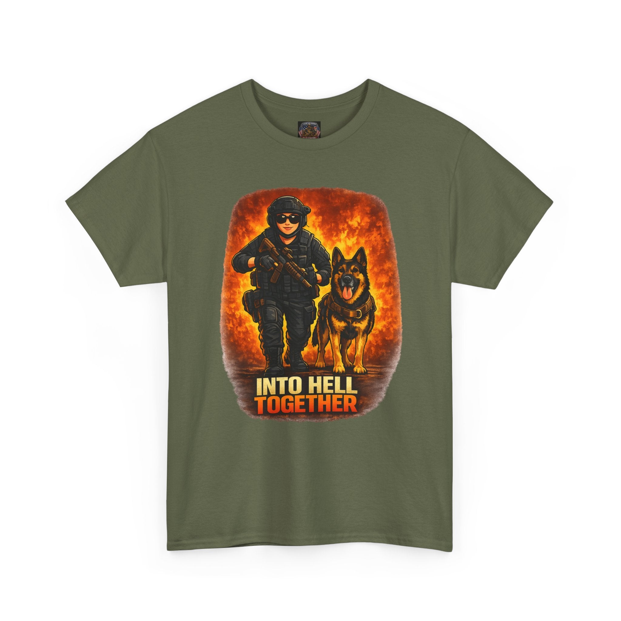 T-Shirt — "Into Hell Together" Firefighter & K9 Rescue Graphic Tee