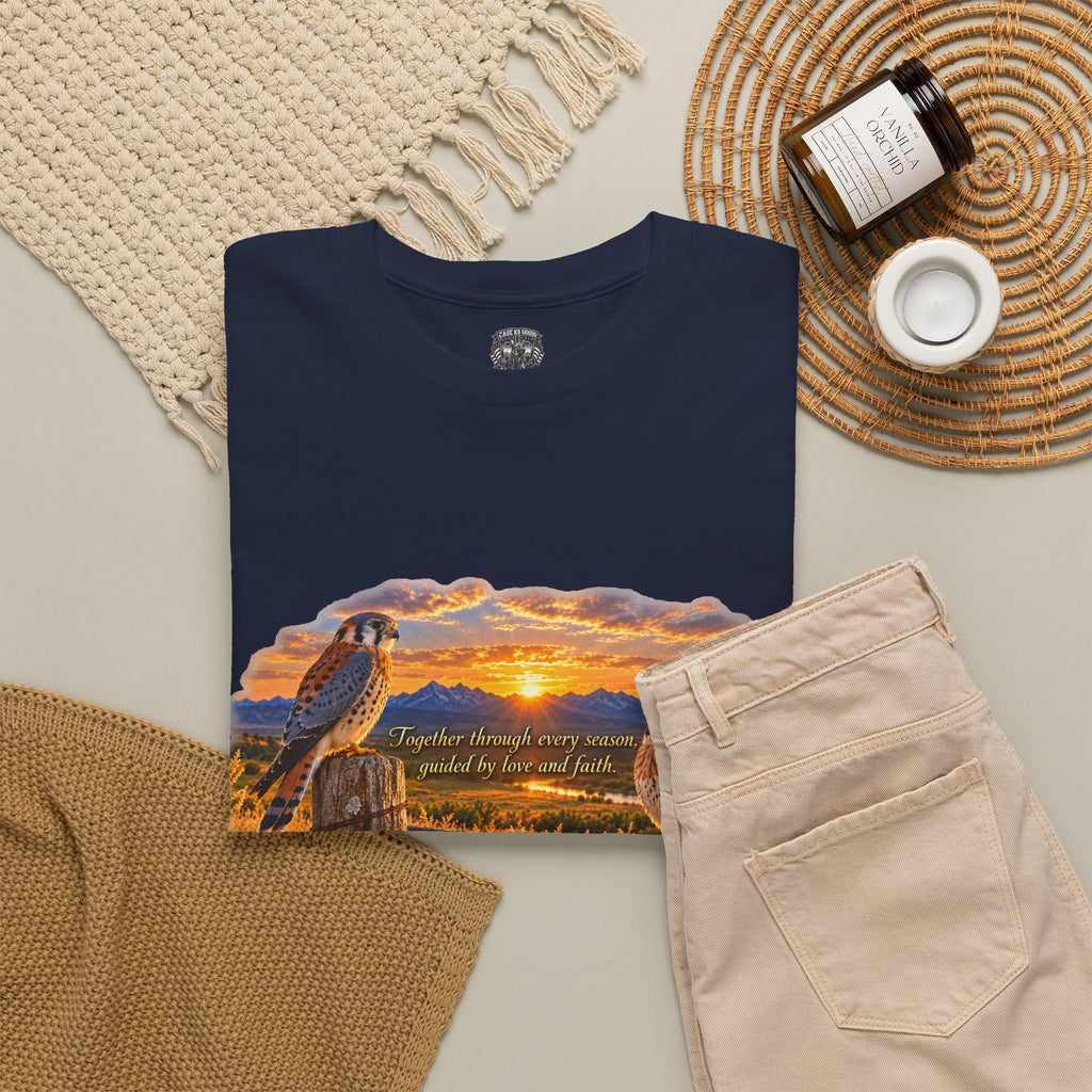 Desert Sunset Kestrels T-Shirt — Prairie Sunrise Hawk Pair Tee