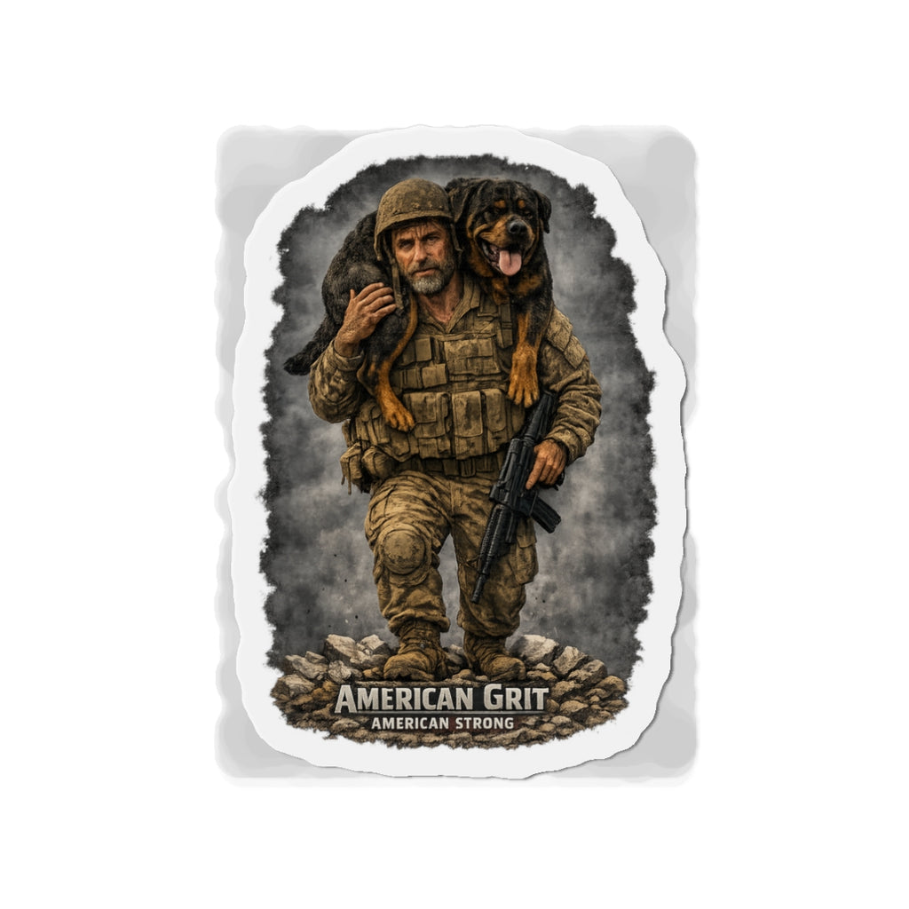 Die-Cut Magnet — "American Grit" Soldier Carrying Dog Military Tribute