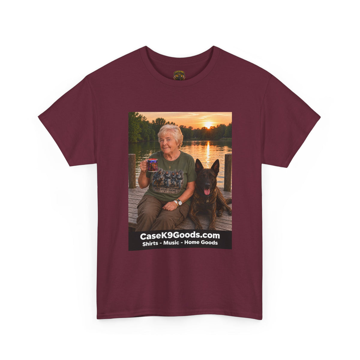 Photo Lake Sunset T‑Shirt — Personalized Dog & Owner Tee (CaseK9Goods.com)