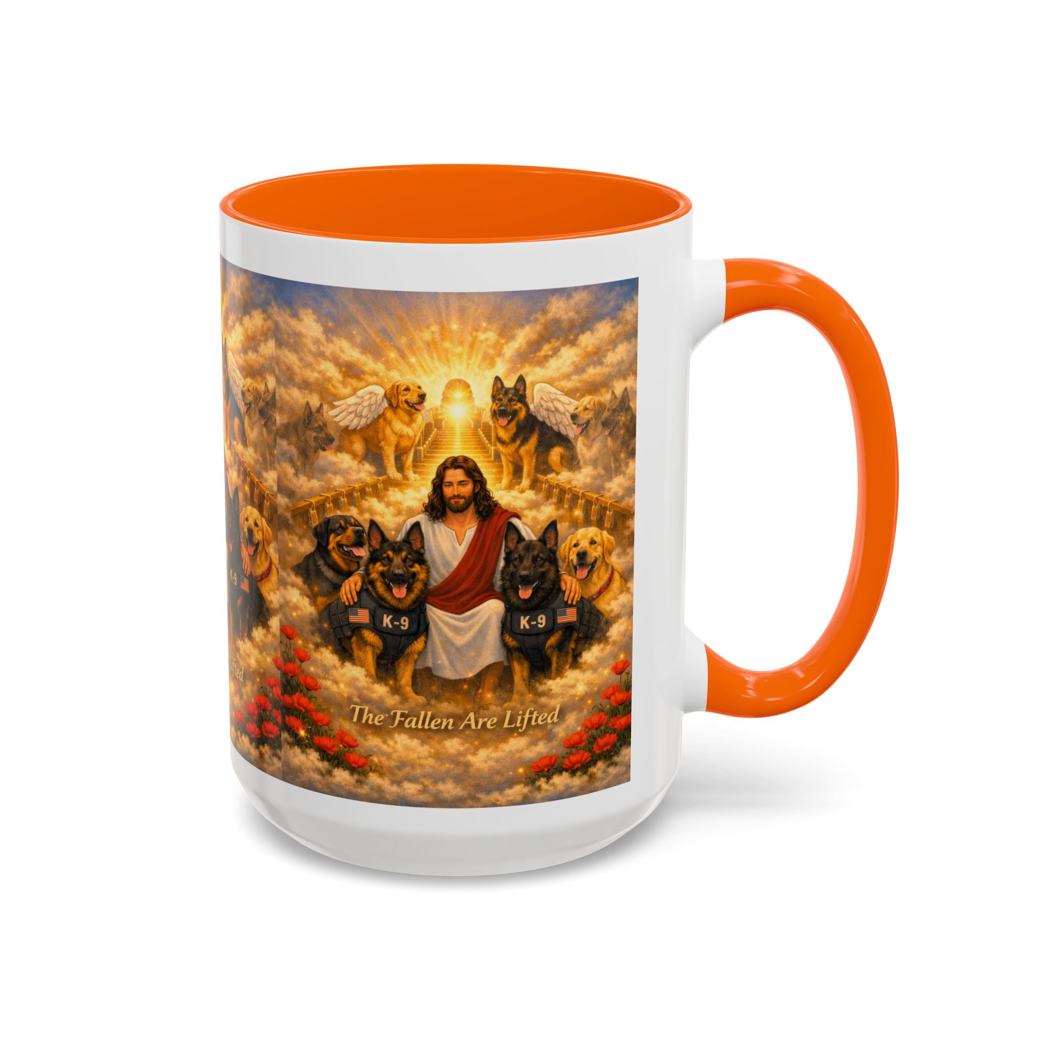 Christian Dog Memorial Coffee Mug — “The Fallen Are Lifted” Accent 11/15oz