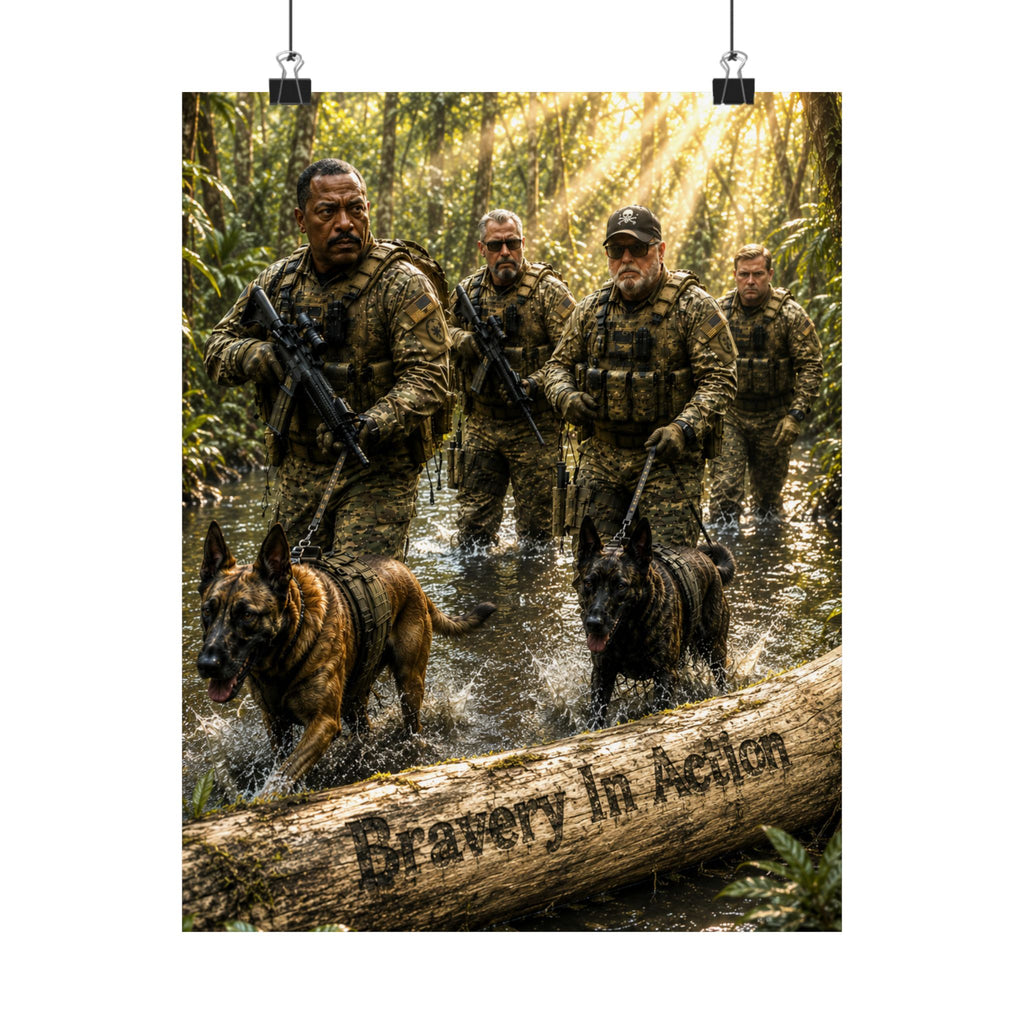Military K9 Team Satin Poster – "Bravery In Action" Wall Art (210gsm)