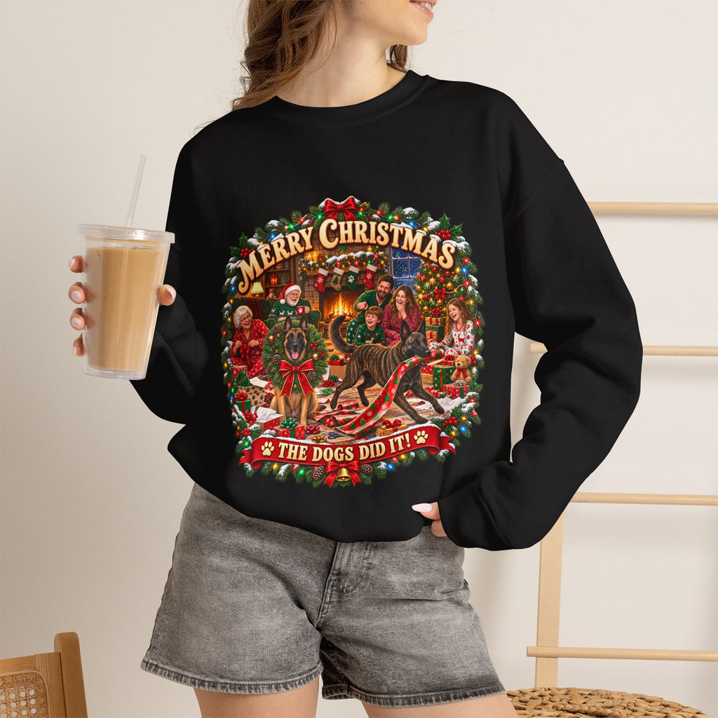 Christmas Sweatshirt — "Merry Christmas the Malinois Dogs Did It" Holiday Crewneck