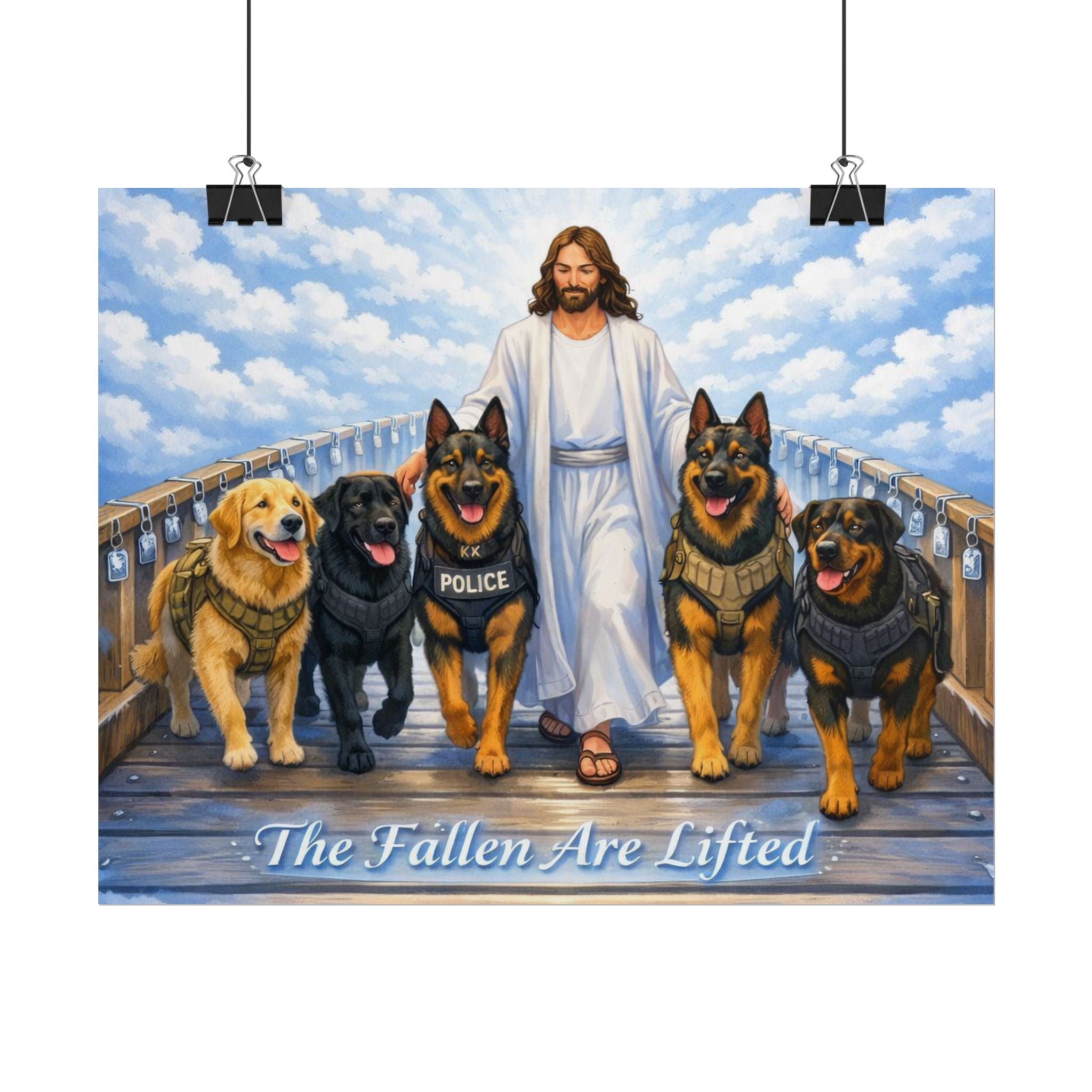 Rolled Poster — “The Fallen Are Lifted” K9 Tribute (Jesus with Police & Service Dogs)