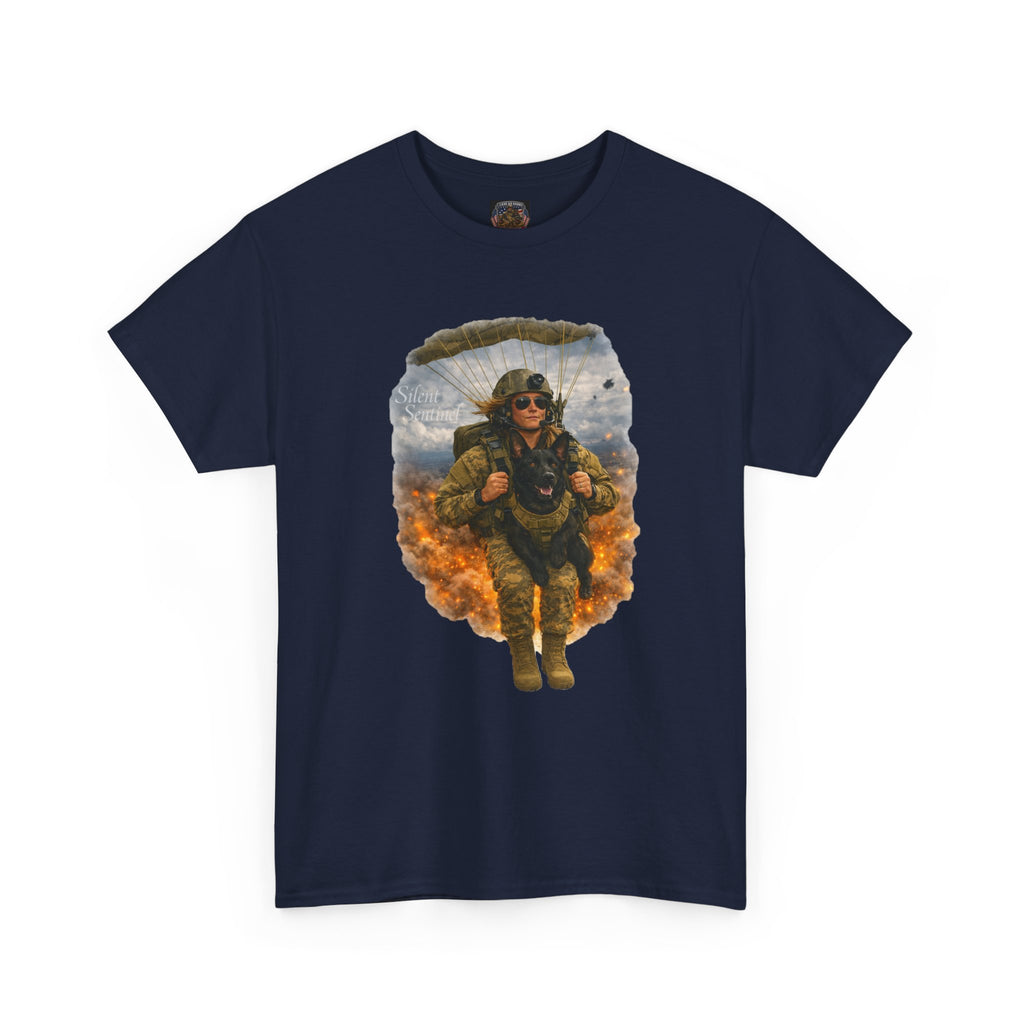 Parachute Trooper Graphic Tee — Military Jump Woman Soldier Design