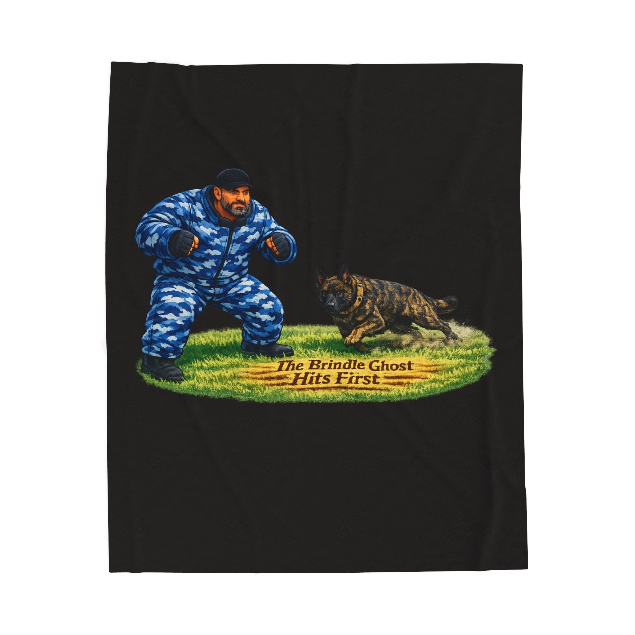 Velveteen Plush Blanket — "The Brindle Ghost Hits First" Graphic Throw