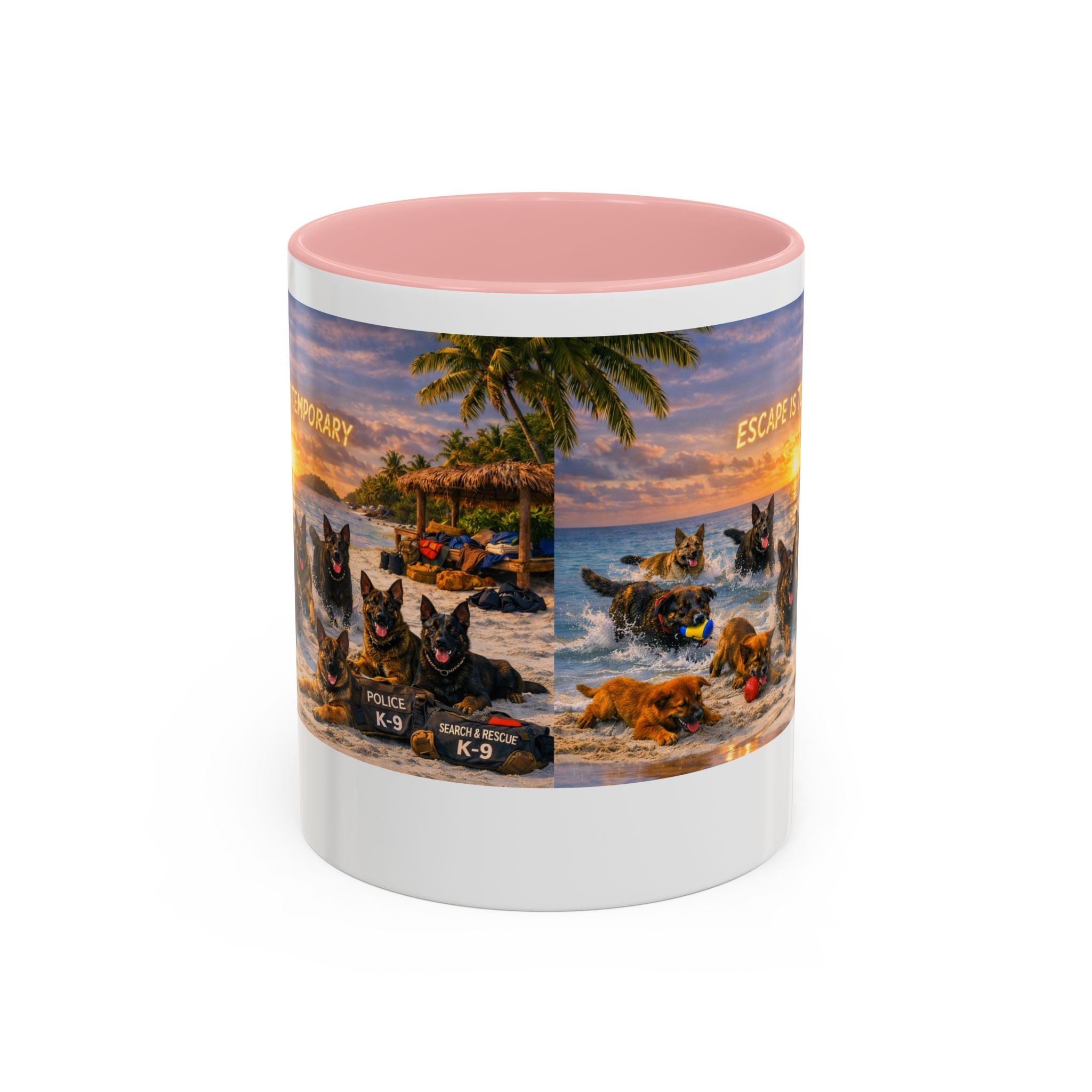 Dutch Shepherd Beach Coffee Mug — "Escape Is Temporary" Accent Mug (11/15oz)