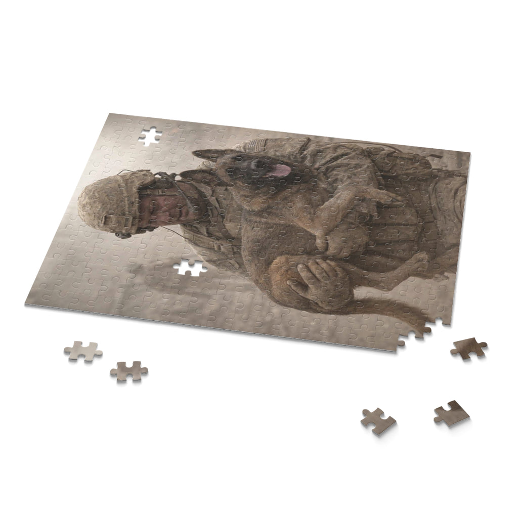 Military Soldier Holding K9 Dog Puzzle – 120/252/500-Piece Memorial Jigsaw