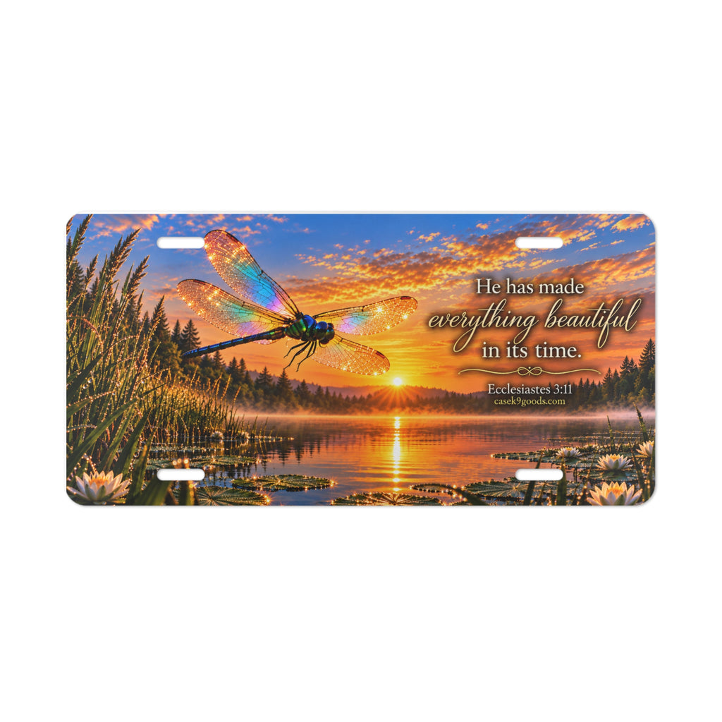 He Has Made Everything Beautiful Vanity Plate – Inspirational Christian Sunset Dragonfly Design