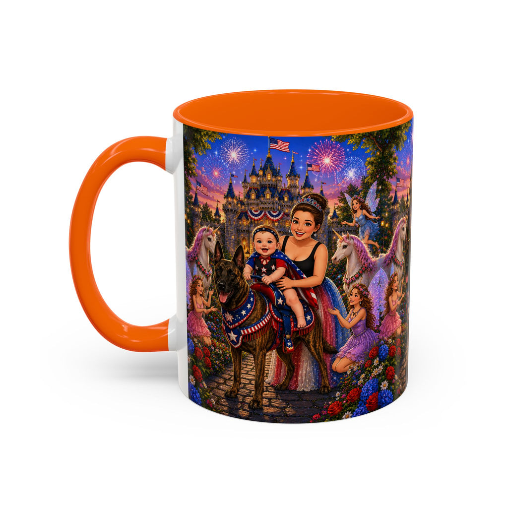Patriotic Fairy Tale Coffee Mug — Family Castle, Fireworks & Unicorns