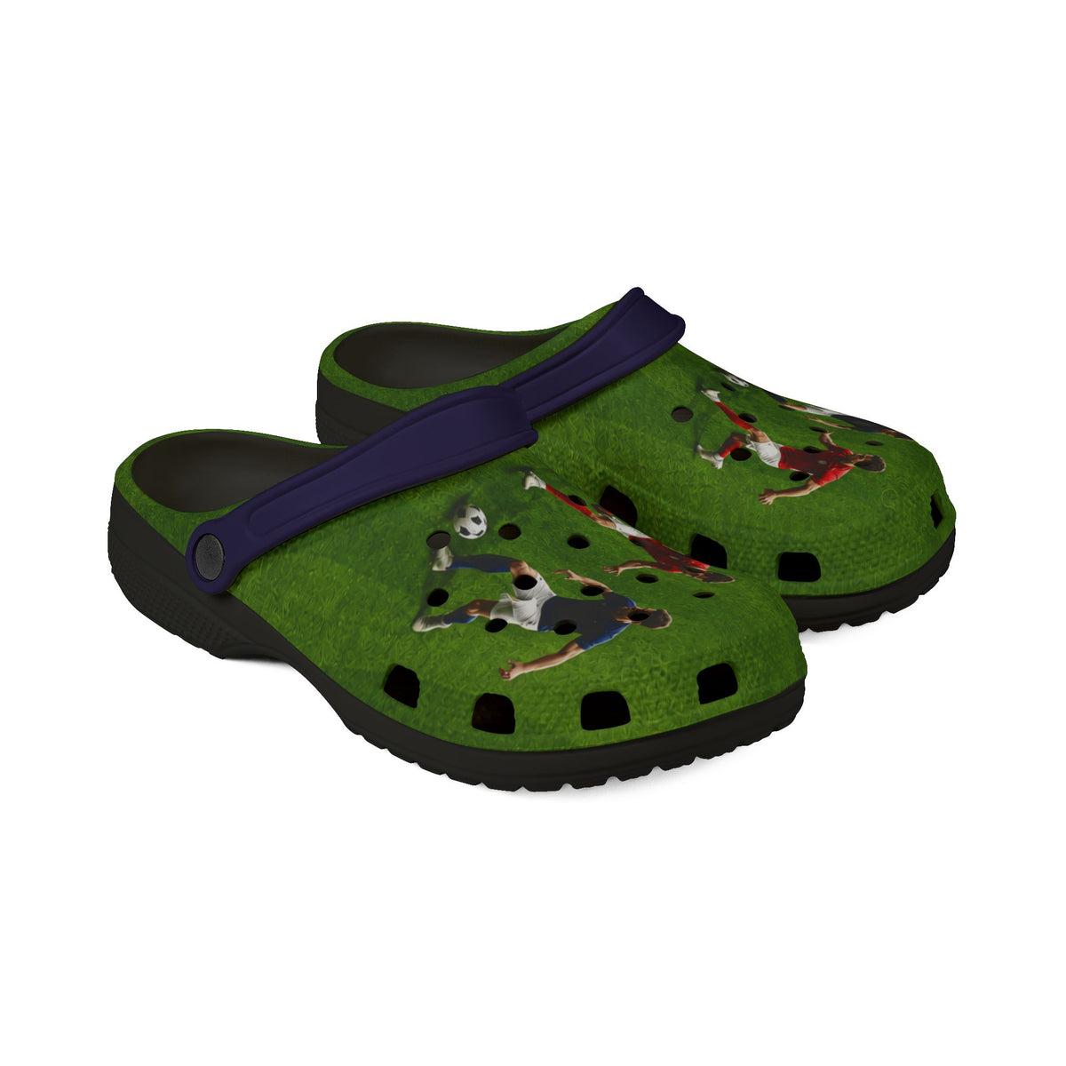 Soccer Players EVA Foam Clogs — Green All-Over-Print Football Shoes