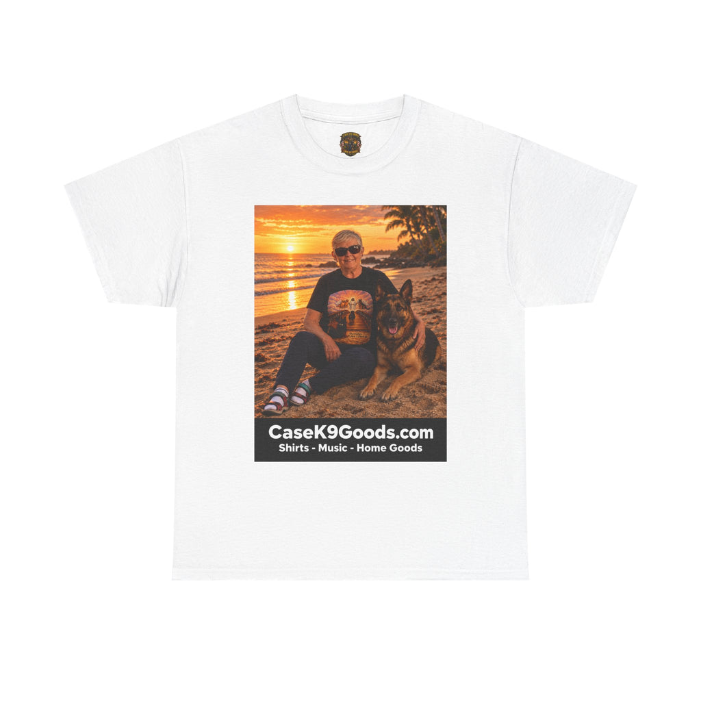 CaseK9Goods Photo Tee – Sunset Beach Portrait with German Shepherd