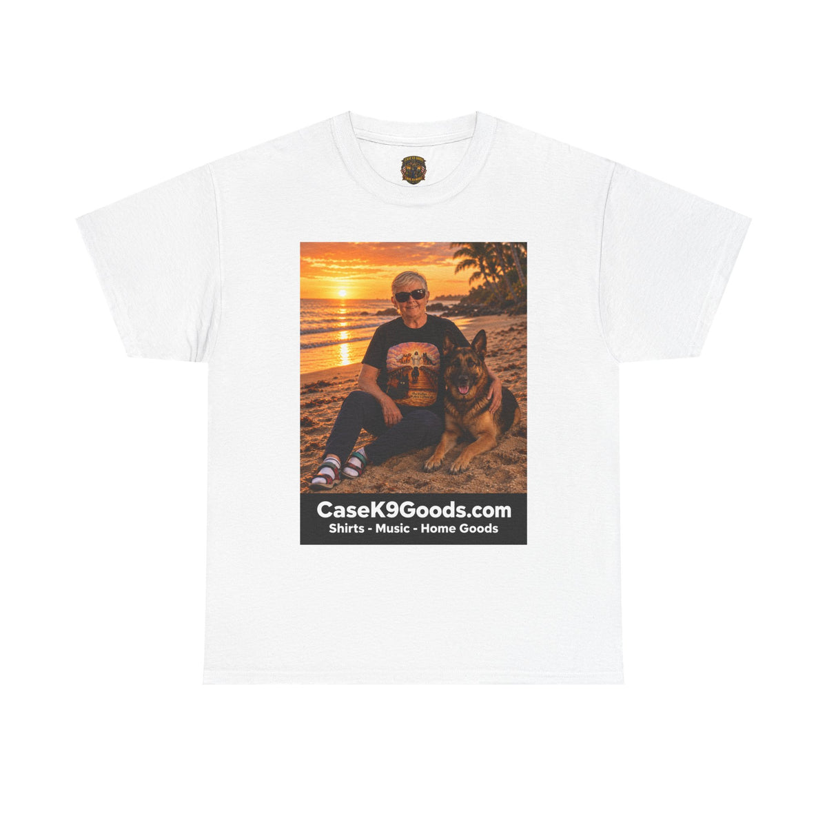 CaseK9Goods Photo Tee – Sunset Beach Portrait with German Shepherd
