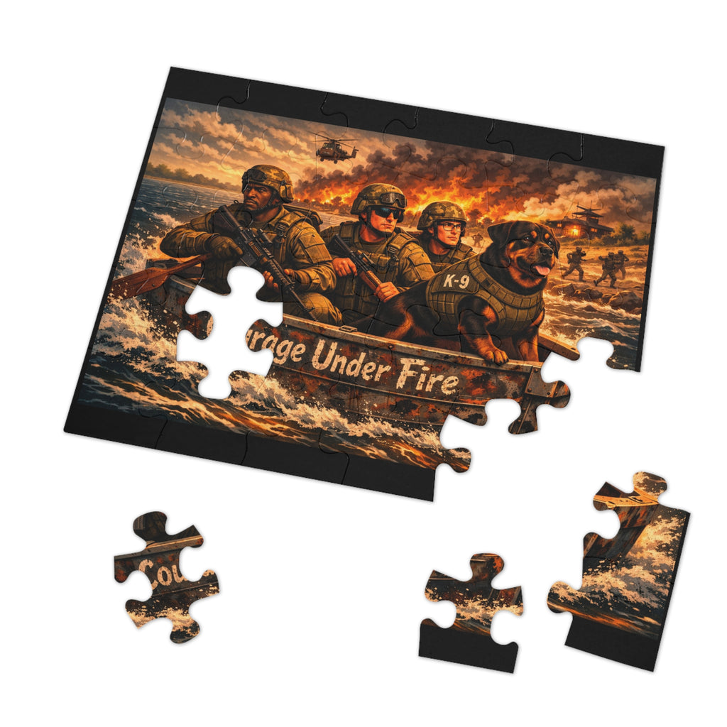 Jigsaw Puzzle — "Courage Under Fire" Military Rescue Scene (with Tin)