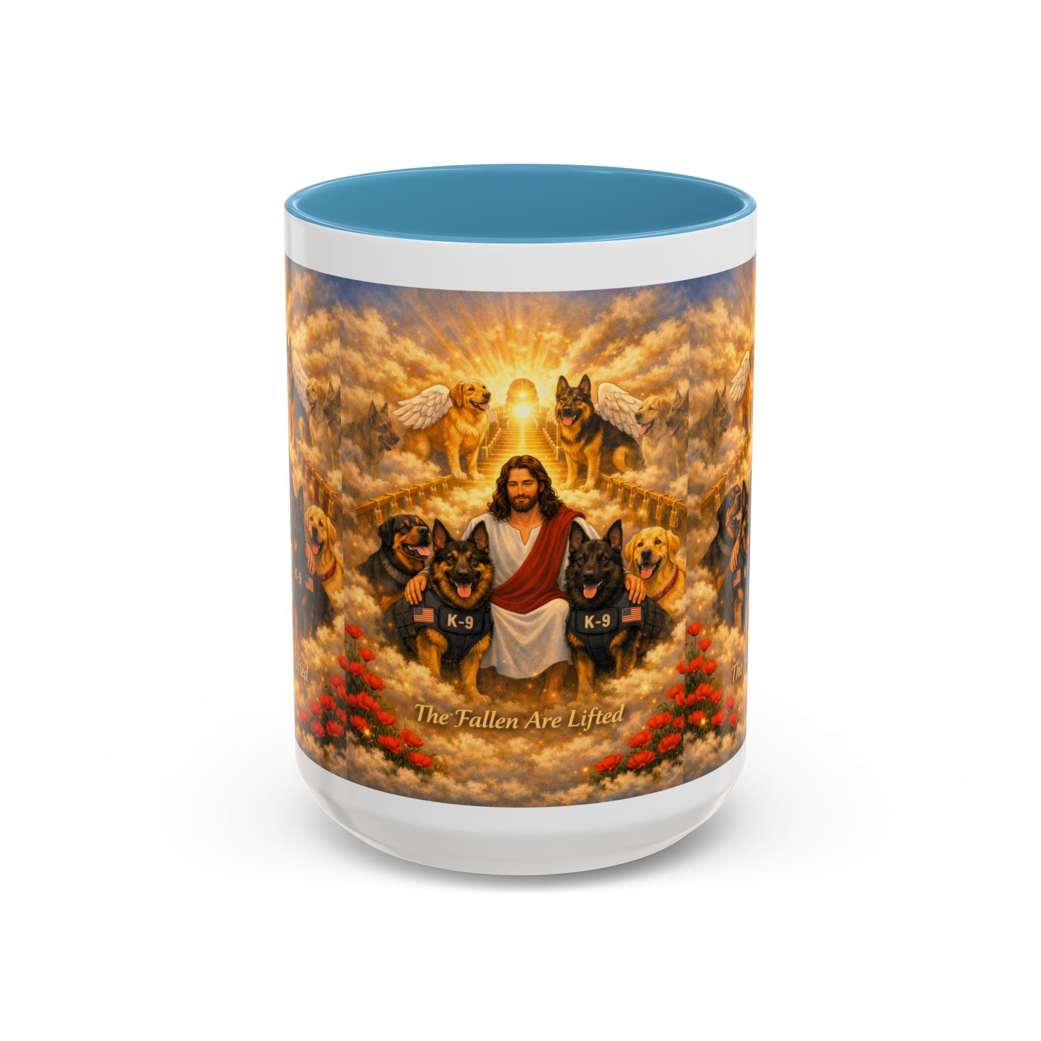 Christian Dog Memorial Coffee Mug — “The Fallen Are Lifted” Accent 11/15oz