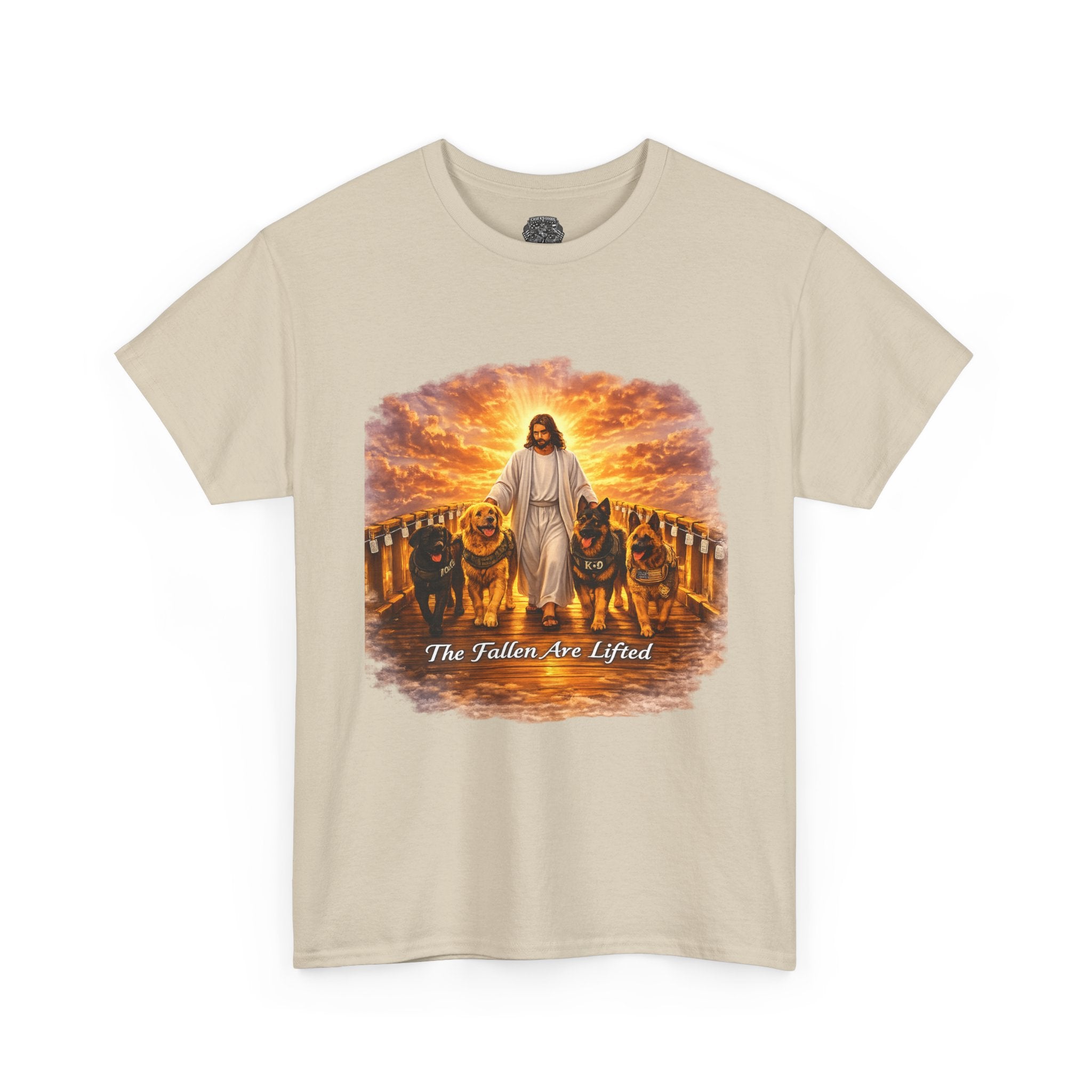Jesus with Dogs T-Shirt — "The Fallen Are Lifted" Christian Faith Tee