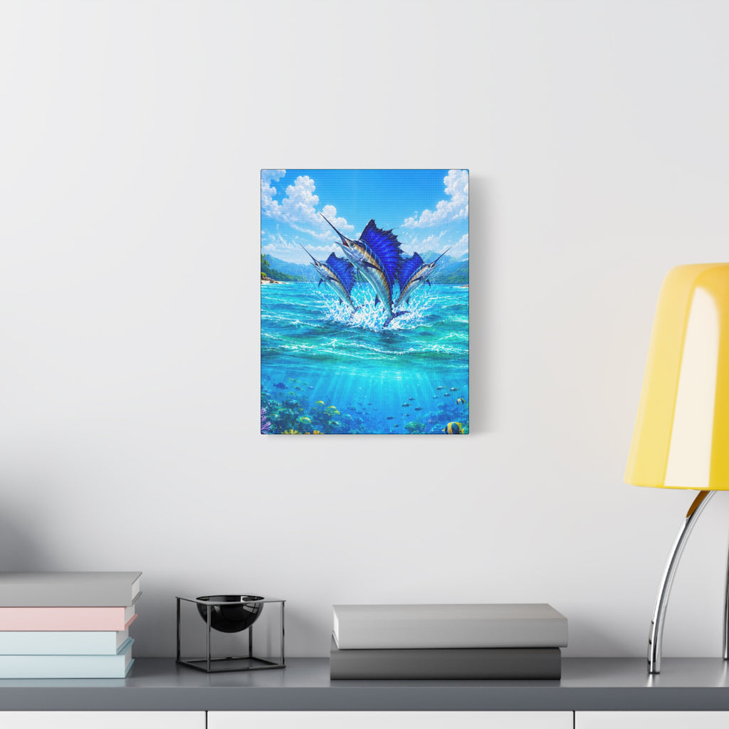Sailfish Ocean Canvas Wall Art — Vibrant Blue Tropical Seascape