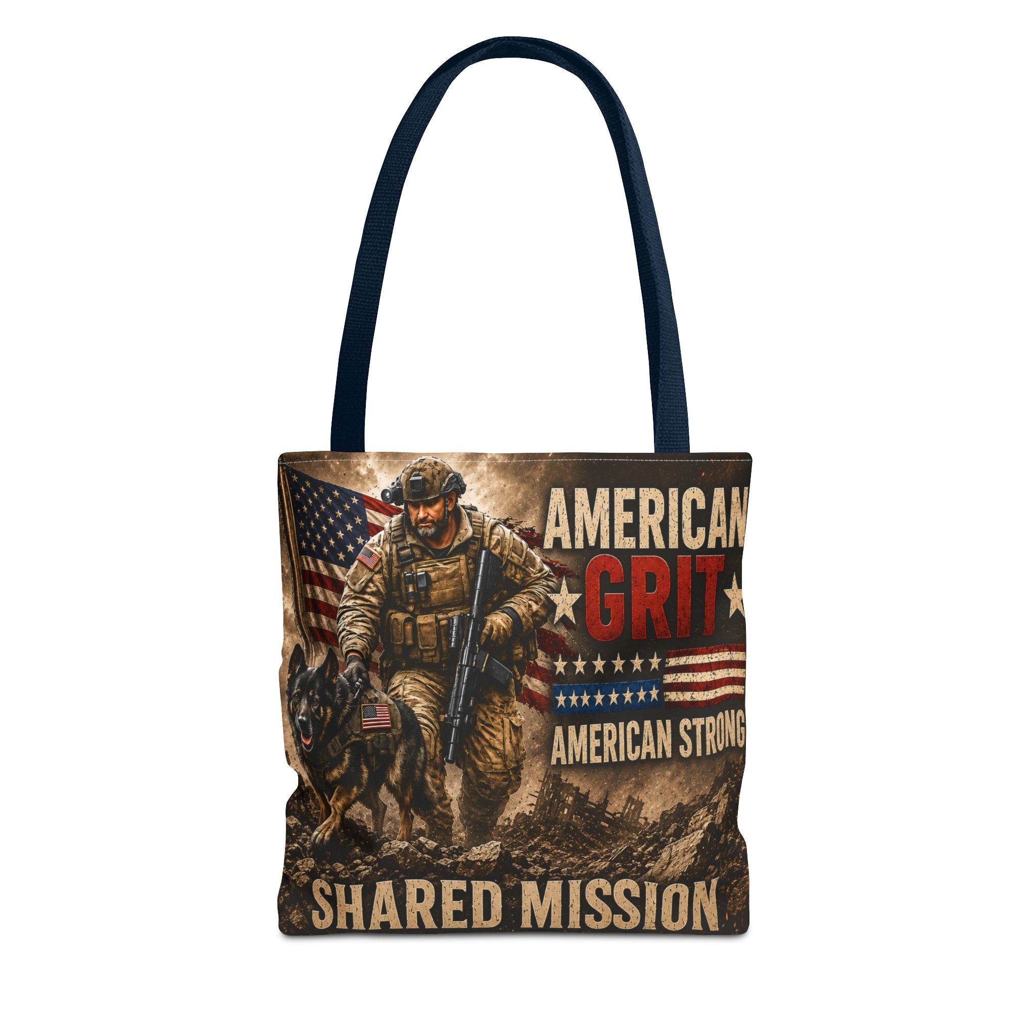 American Grit Military Tote Bag - "Shared Mission" Patriotic Veteran Flag Design