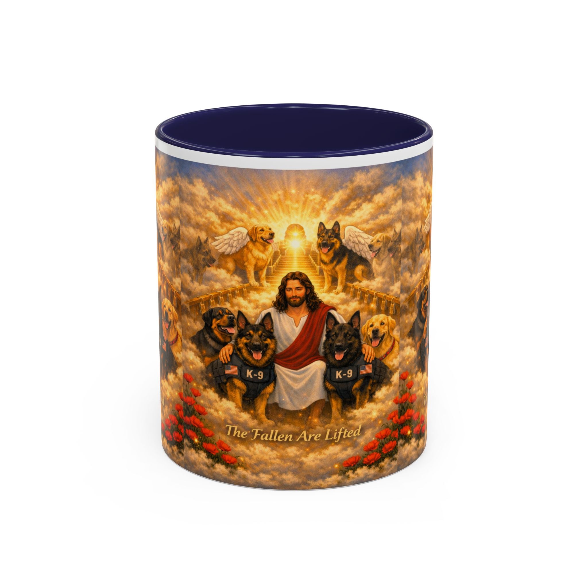 Christian Dog Memorial Coffee Mug — “The Fallen Are Lifted” Accent 11/15oz