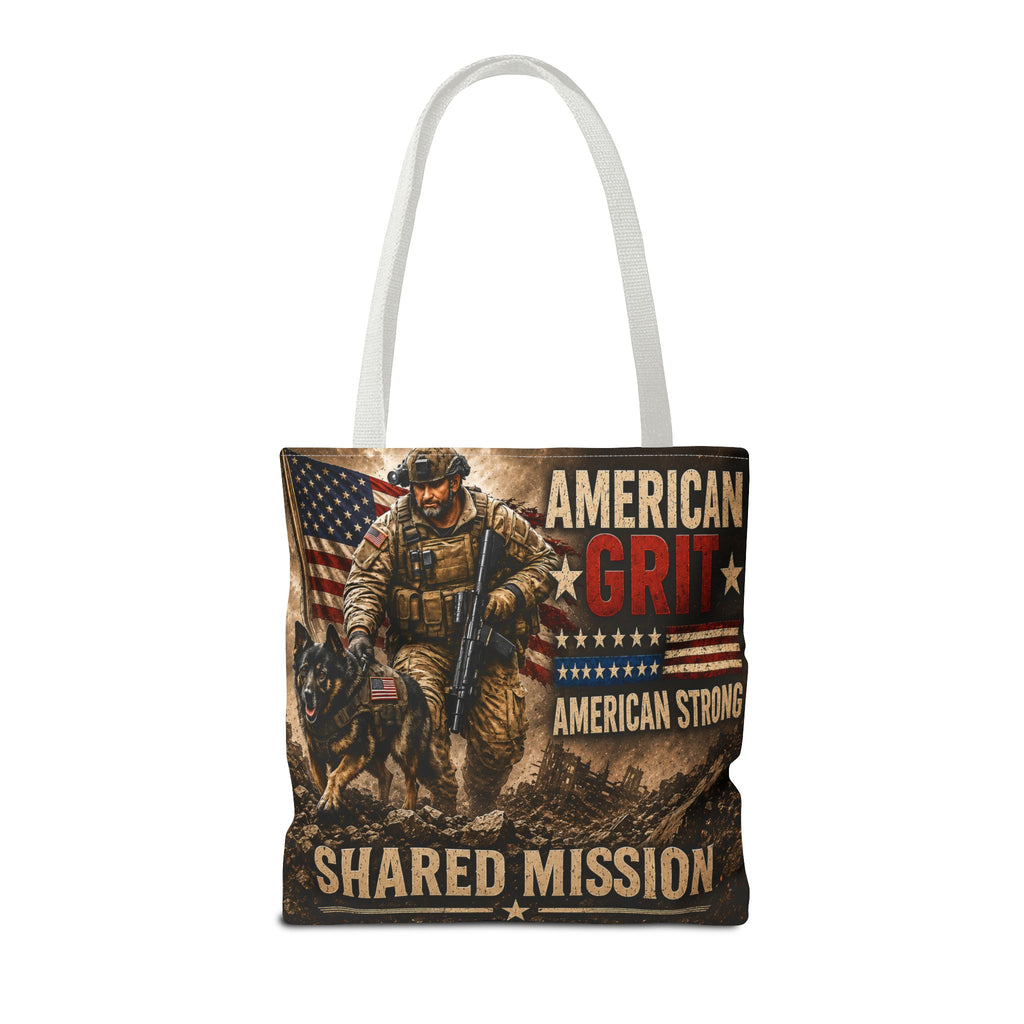 American Grit Military Tote Bag - "Shared Mission" Patriotic Veteran Flag Design