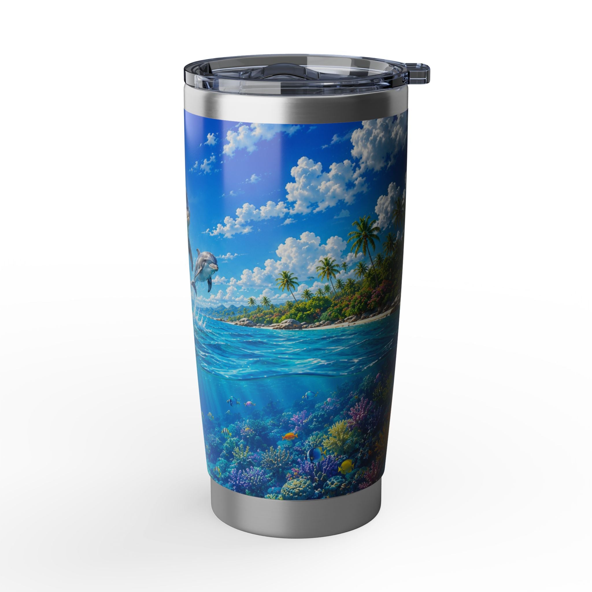 Dolphin Ocean 20oz Tumbler — Tropical Island Waves Stainless Travel Cup